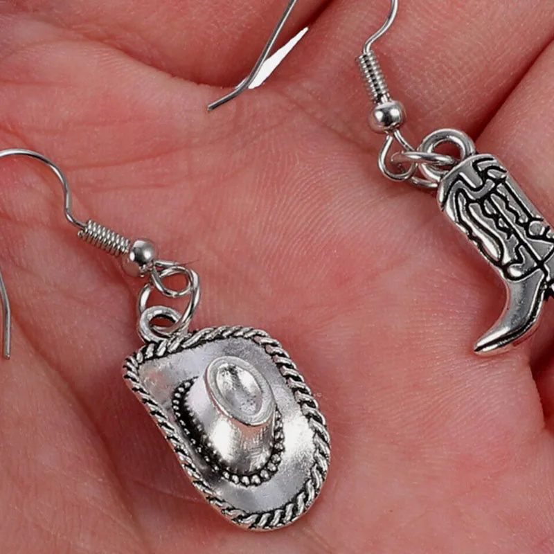 Store Sterling Silver Cowboy Boot Hat Earrings Dangle 925