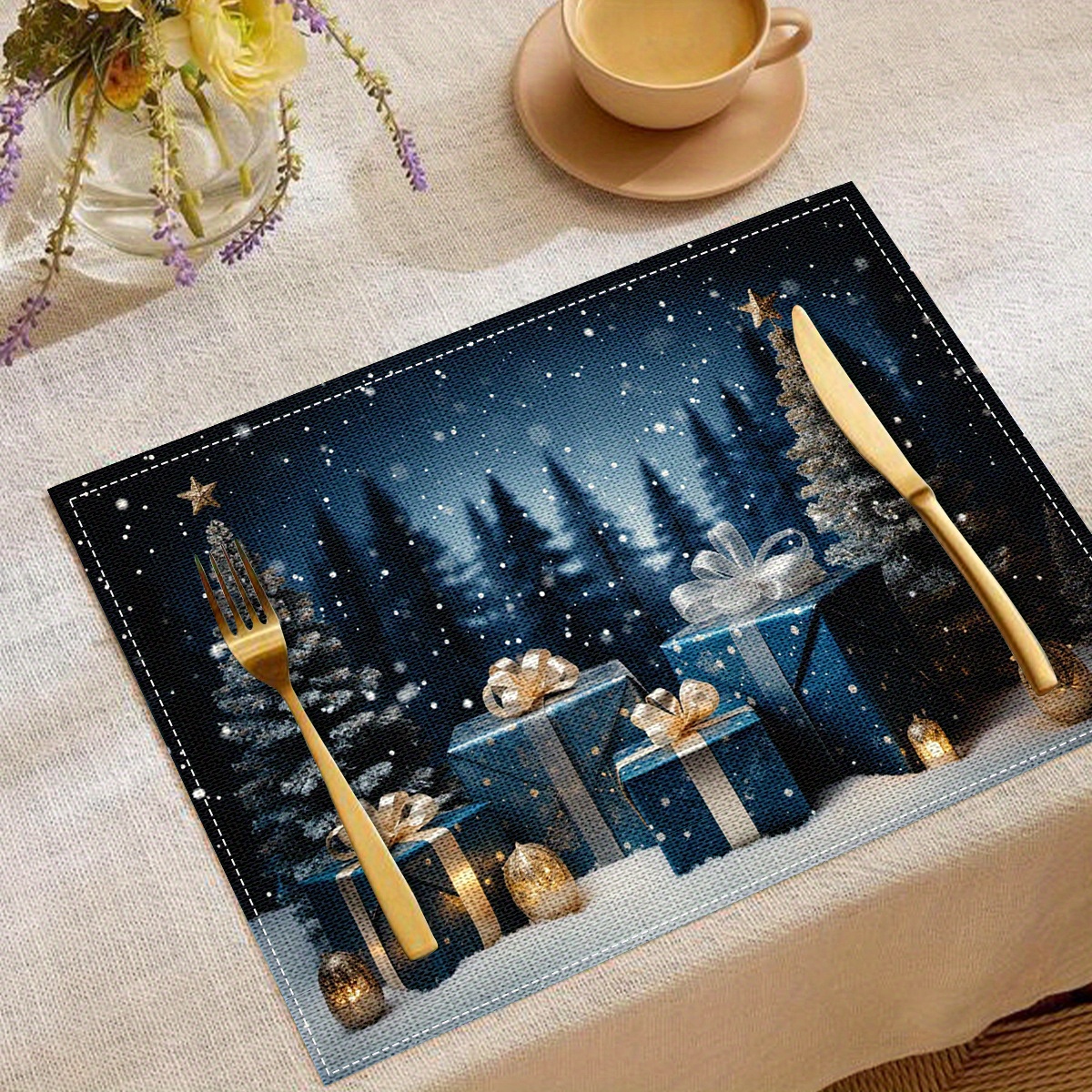 

Open) 2pcs/4pcs/christmas Home Party Decoration Table Mats Linen Table Mats Western Mats Mats Bowl Mats Insulation Waterproof Table Mats Home Use, Use, Easy To Clean