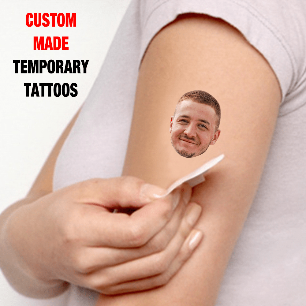 TEMU Custom 16pcs Temporary Tattoos - Personalized Photo Face, Pet And Couple Designs, Oblong Shape - Fun Party Favors And Gifts For Boyfriend,