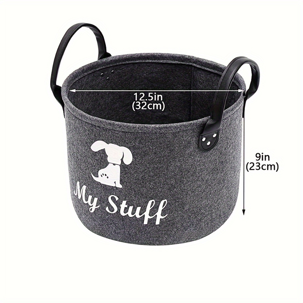 Image of 1pc Foldable Pet Toy Basket, Felt Pet Toy Storage Box With Handle, Felt Storage Bin For Dog Toys And Additions Pet Supplies