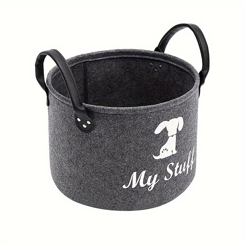 

Foldable Pet Toy Basket: Felt Storage Bin With Handle For Dog Toys And Accessories - Great For Chew Toys - Cartoon Design