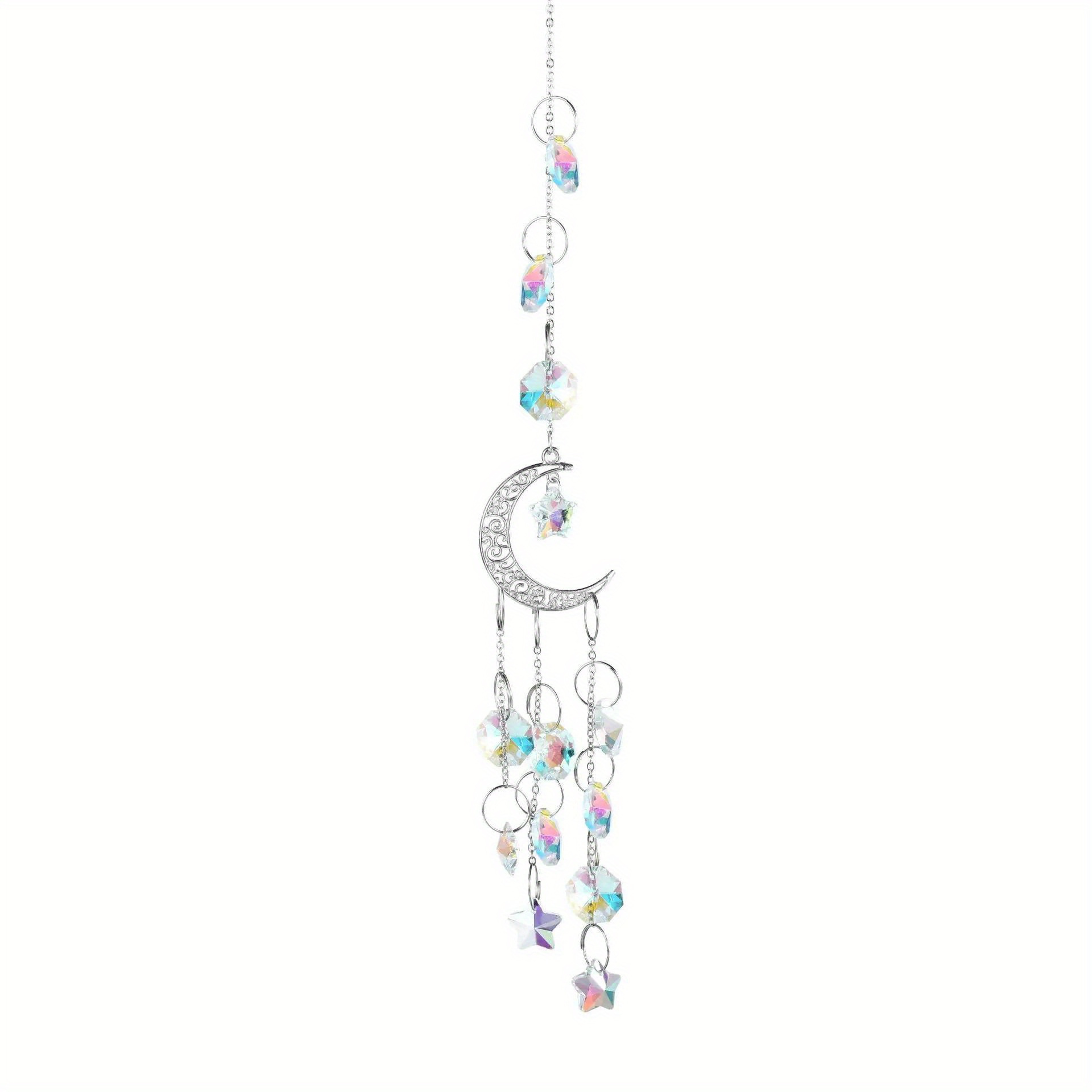 1pc Crystal Wind Chime Hangings Pendant Golden Silvery Series Star Moon Aeolian Bell Windbell Decoration For Home Bedroom Halloween Decorations Christmas Decorations