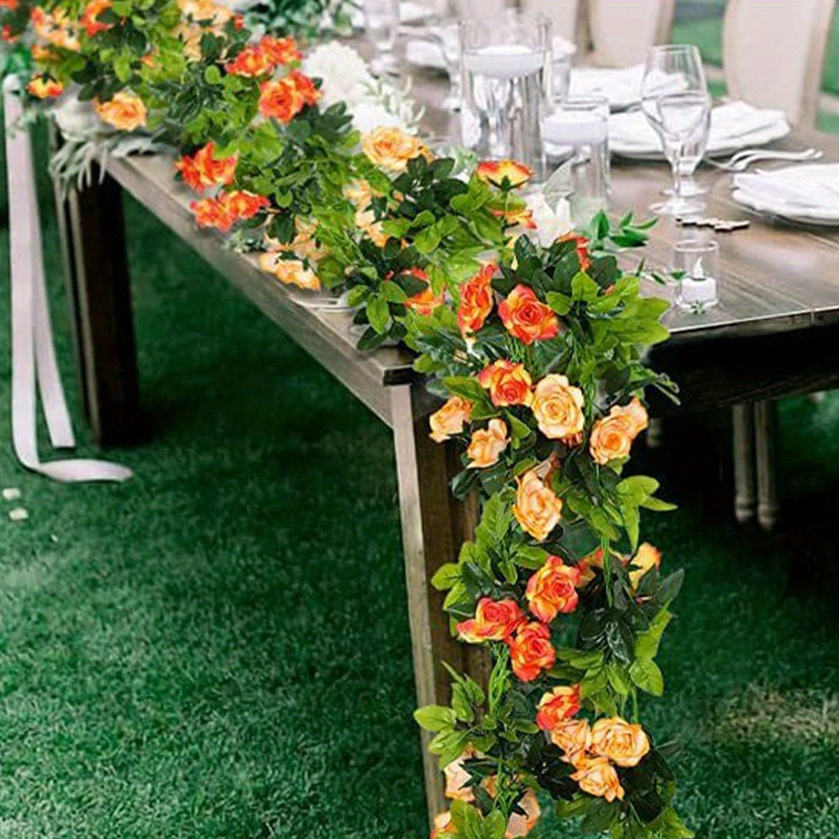 

2pcs 240cm/7.8ft Artificial Rose Vine Flowers Green Leaves Garland For Wedding Arch Diy Fake Plant Vine Garden Wall Home Party Decoration