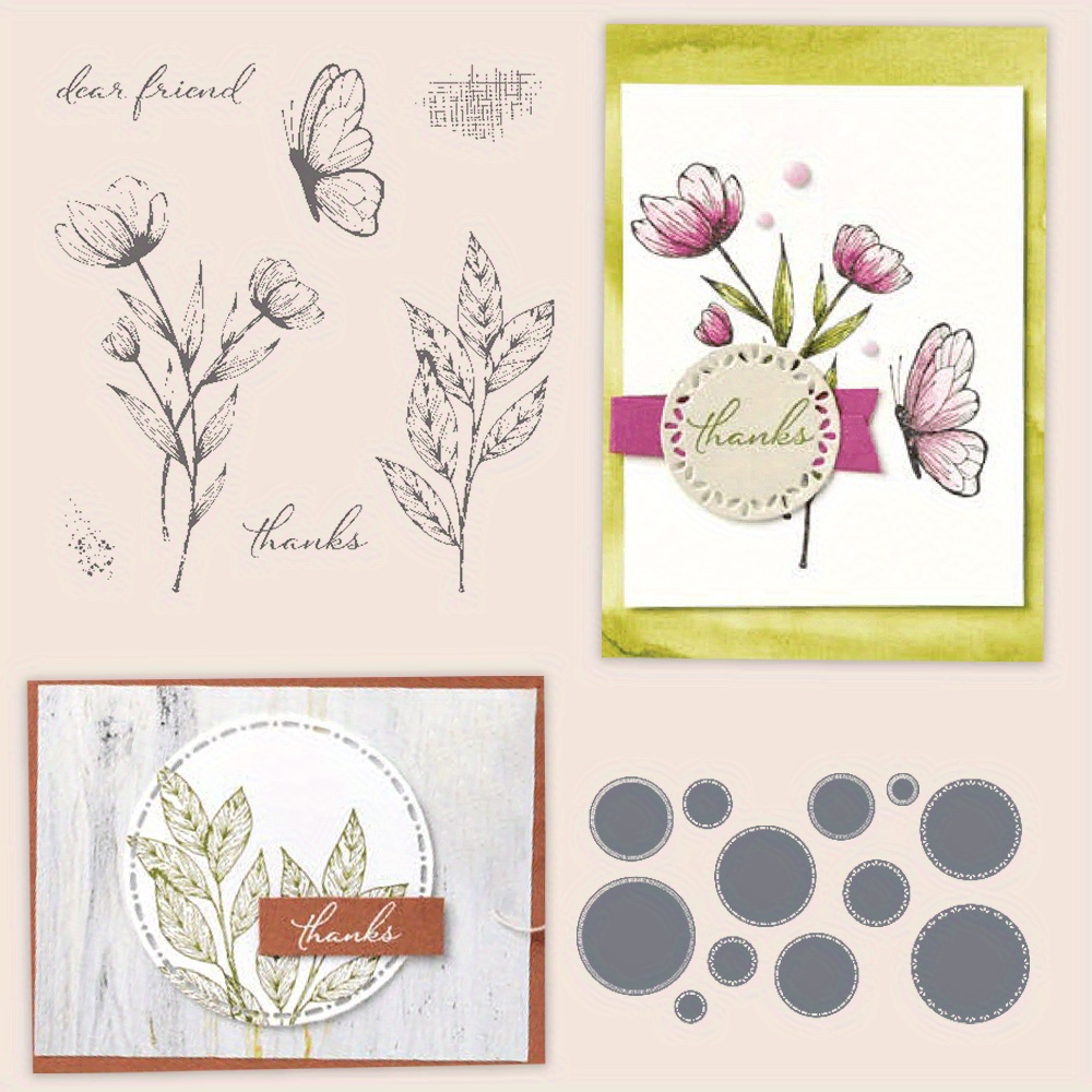 

Nature-inspired Butterfly And Floral Clear Stamps And Cutting Dies Set For Diy Card Making, Scrapbooking, And Craft Decoration - Plastic Material, Spring-themed Stamps And Die-cuts Kit