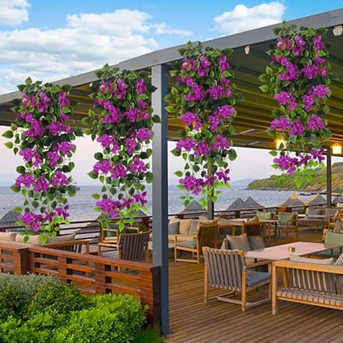 

2 Pack Artificial Hanging Flowers Bougainvillea, 35in Uv Resistant Fake Plastic Faux Flower Fabric Vine For Indoor Outdoor Garden Porch Eave Wedding Wall Decor