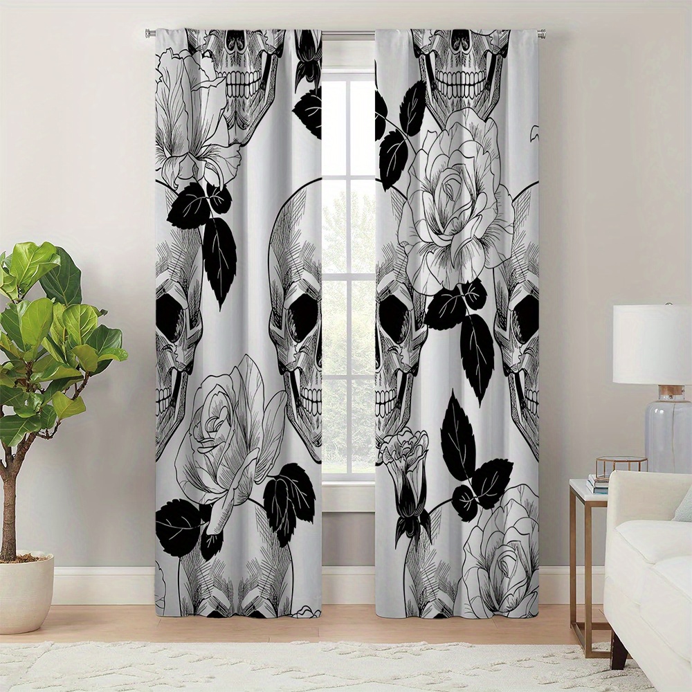 

2pcs Halloween Blackout Curtain Set, Polyester Fiber, Floral Pattern Printing, Blackout Use, Room Decoration, Home Decoration