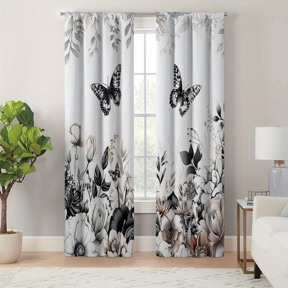 

2pcs Set Of Light Blocking Curtains - Polyester Landscape & , Living Room Decor