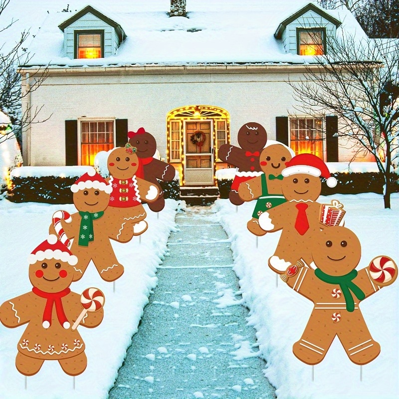 

12pcs Gingerbread Insert Sign, Christmas Outdoor Yard Sign Decoration, Waterproof Cardboard Lawn Sign, Christmas Party Home Lawn Path Decoration (comes With 24 Plastic Stakes)