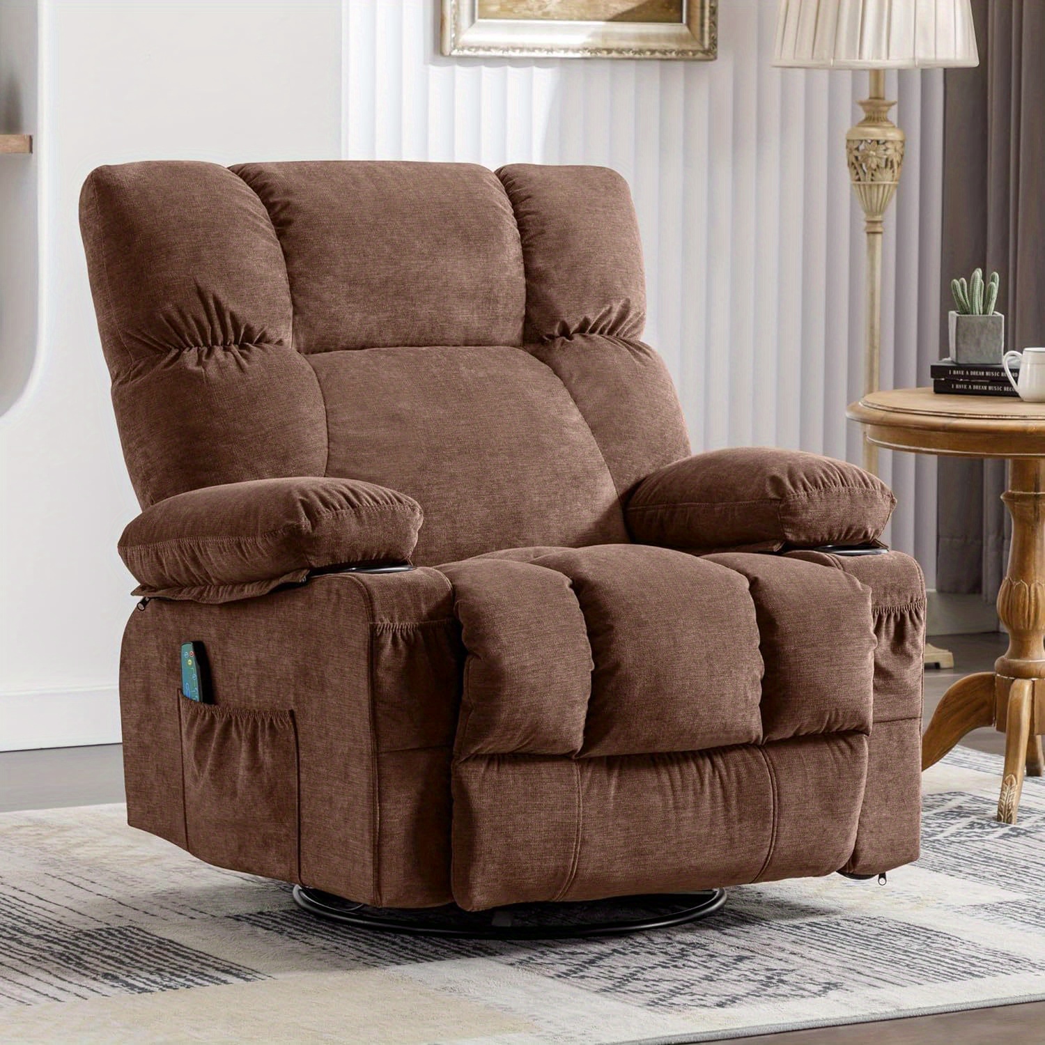 

Recliner Chair Soft Fabric Recliner With Heat And Massage Oversized Recliner Chair Recliner Chairs For Adults Manual Rocking Recliner Chair Big And Tall With 2 Cup Holders For Living Room