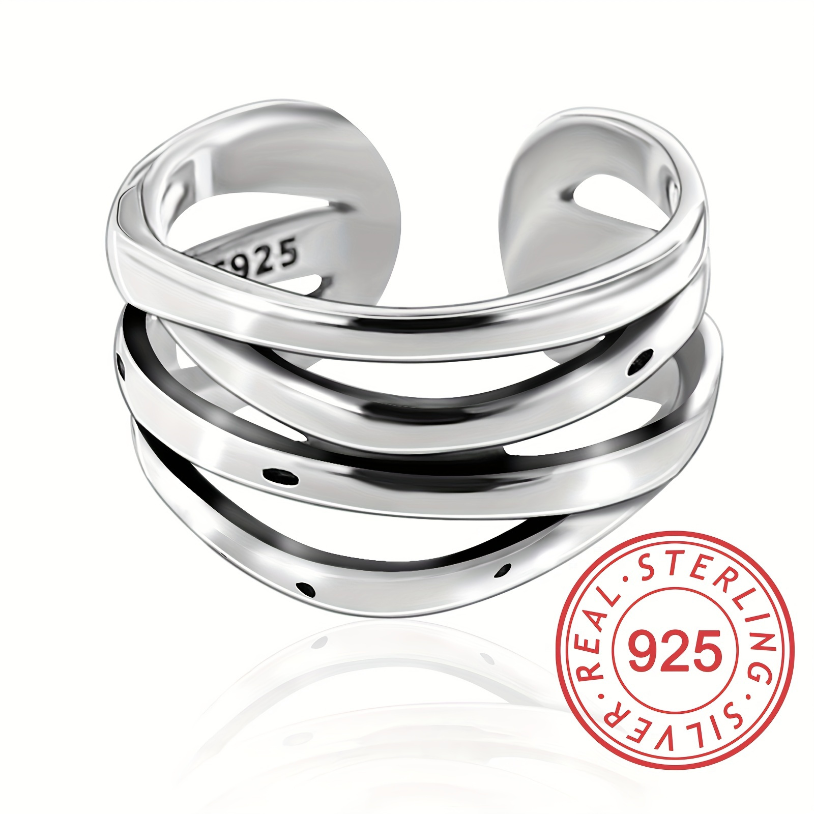 

925 Sterling Silver Cuff Ring - Multi-layer Design, Adjustable, High-quality, Vintage-inspired, Party-ready Accessory For Men And Women - Perfect Gift For Valentines Day, Daily Occasions, And