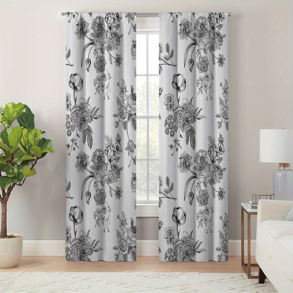 

2pcs Set Of Light Blocking Curtains - Polyester Landscape & , Living Room Decor