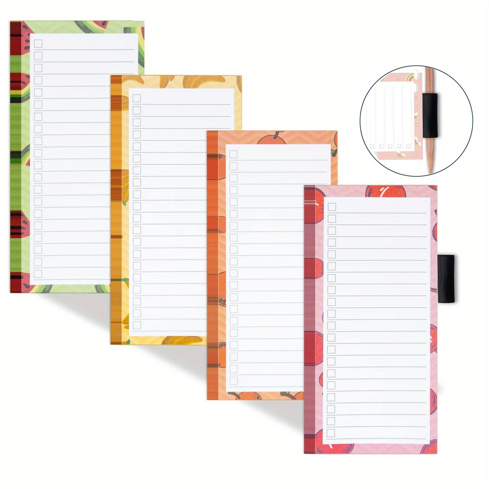 

4-piece Magnetic Fridge Notepads With Pen Holder - 50 Pages Each, Ideal For Grocery Lists & To-dos