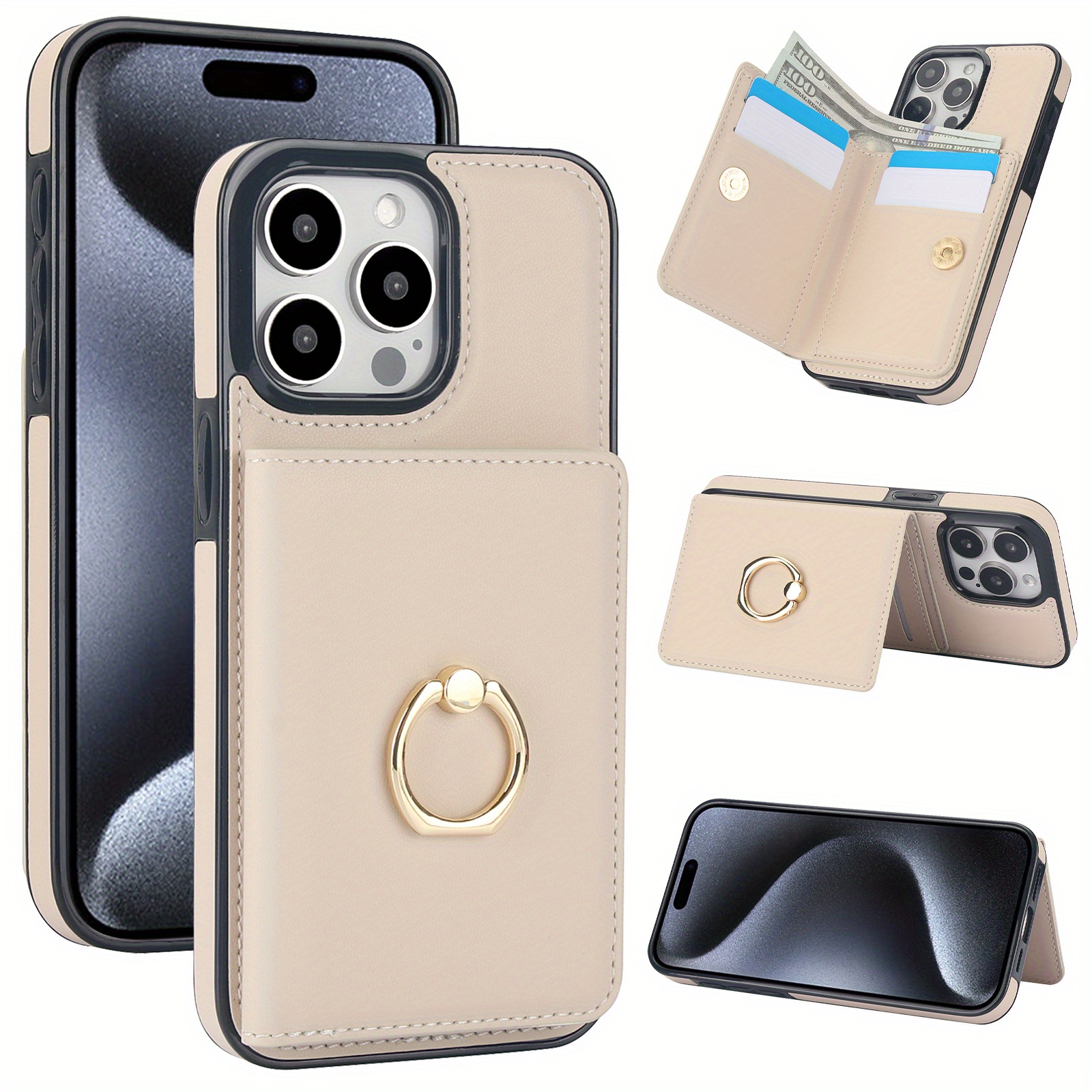 360° Rotation Ring Kickstand Wallet Case with Magnetic Clasp, Durable Shockproof Cover for iPhone 15 14 13 12 11 Pro Max SE 2022 with Card Holder - Image 5