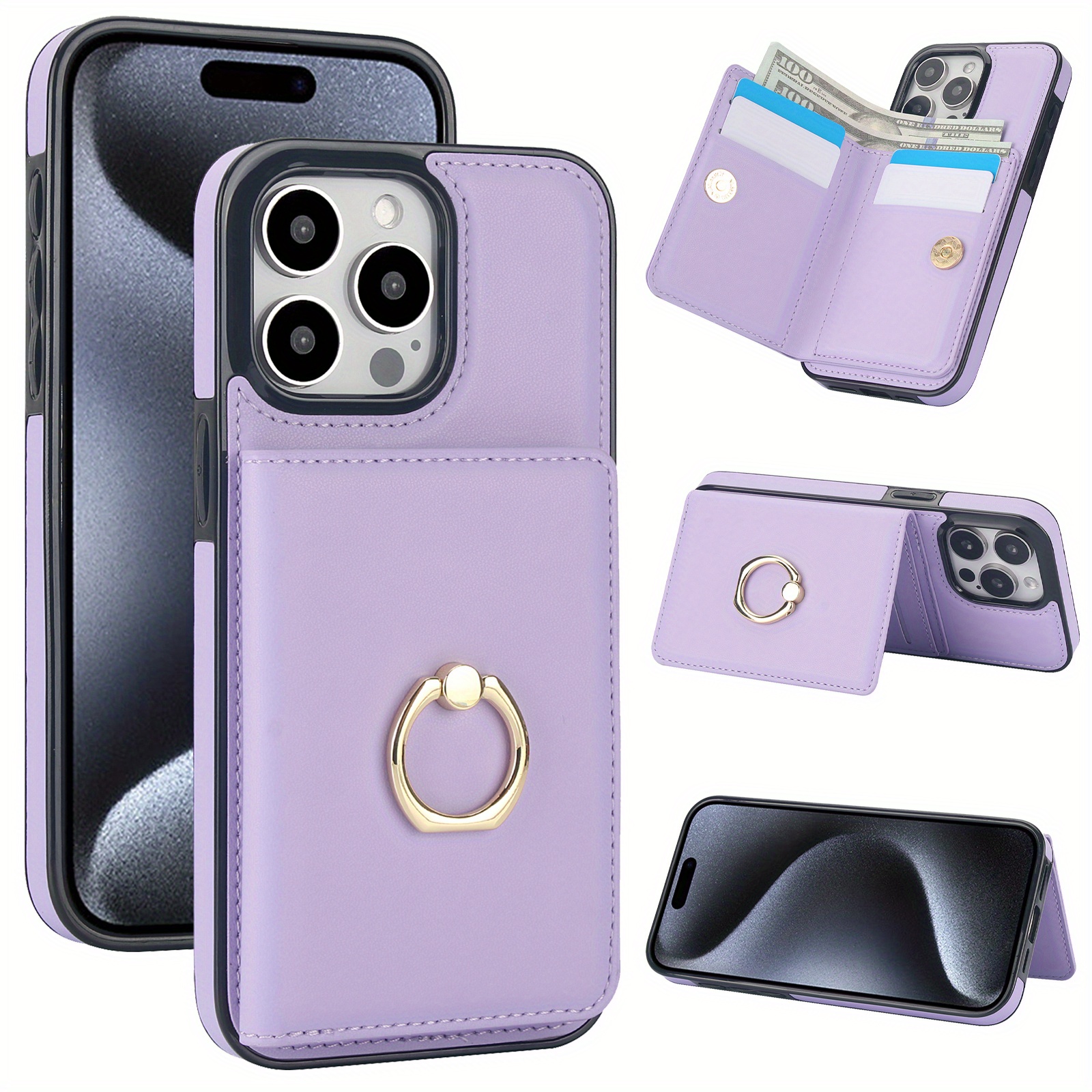 360° Rotation Ring Kickstand Wallet Case with Magnetic Clasp, Durable Shockproof Cover for iPhone 15 14 13 12 11 Pro Max SE 2022 with Card Holder - Image 9