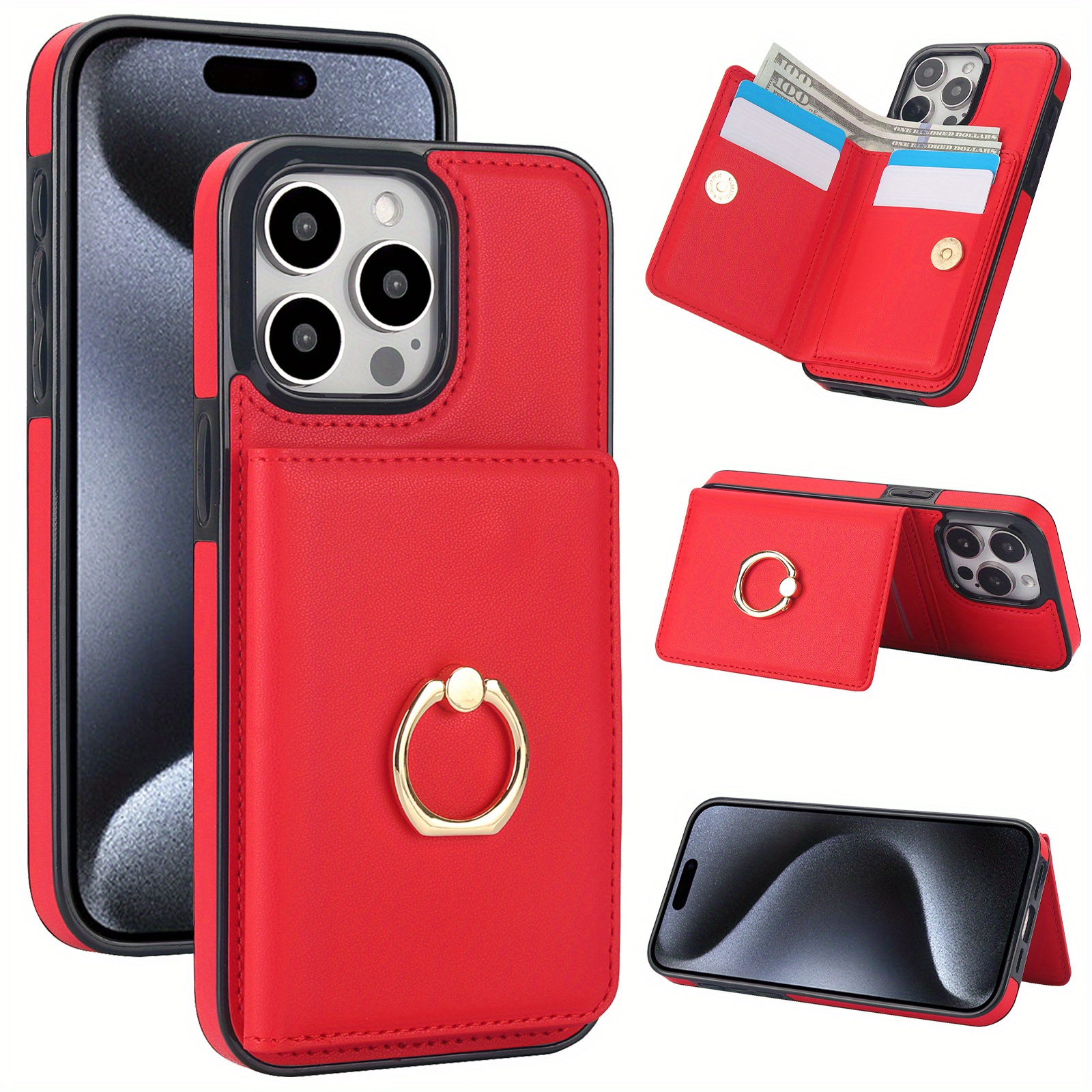 360° Rotation Ring Kickstand Wallet Case with Magnetic Clasp, Durable Shockproof Cover for iPhone 15 14 13 12 11 Pro Max SE 2022 with Card Holder - Image 7