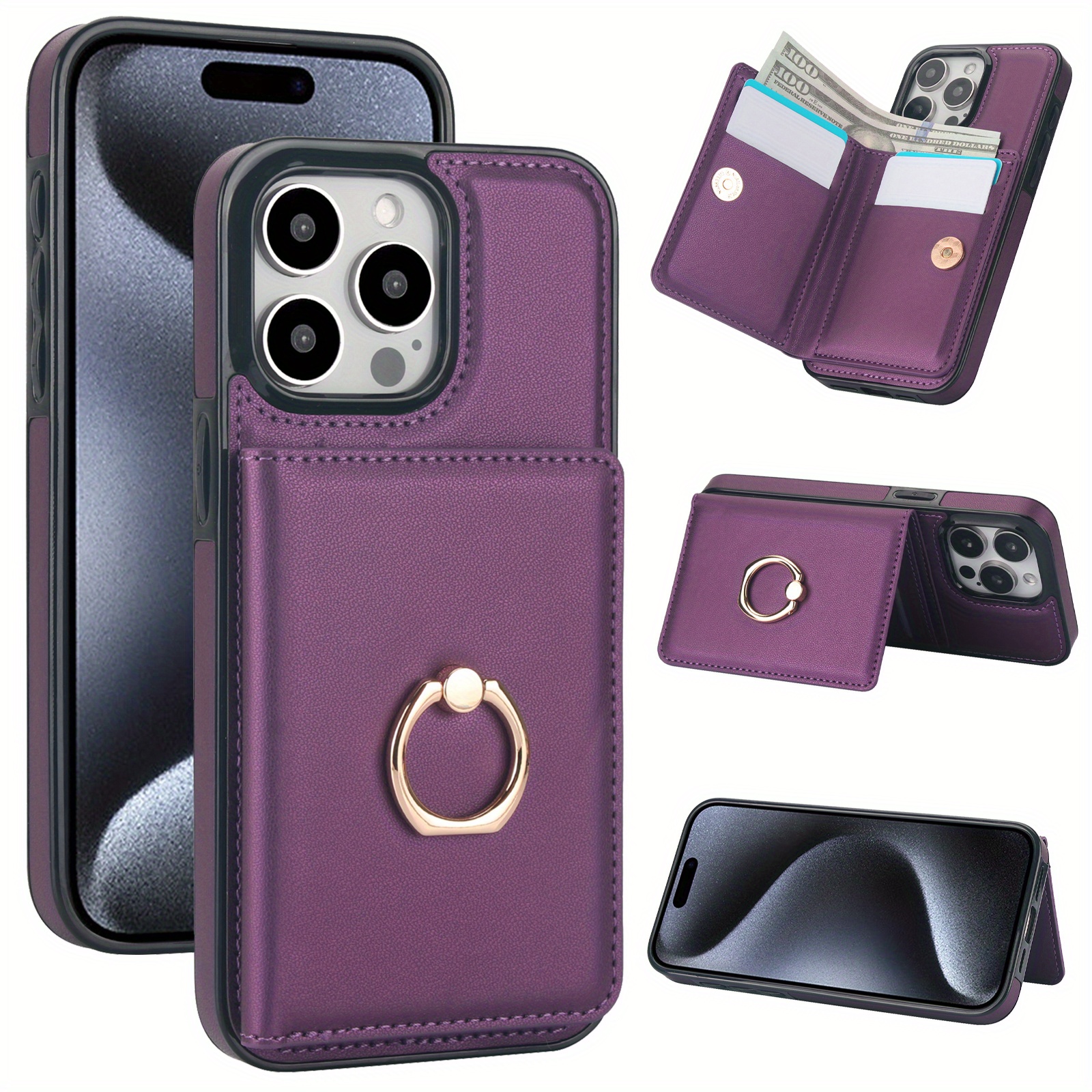 360° Rotation Ring Kickstand Wallet Case with Magnetic Clasp, Durable Shockproof Cover for iPhone 15 14 13 12 11 Pro Max SE 2022 with Card Holder - Image 10