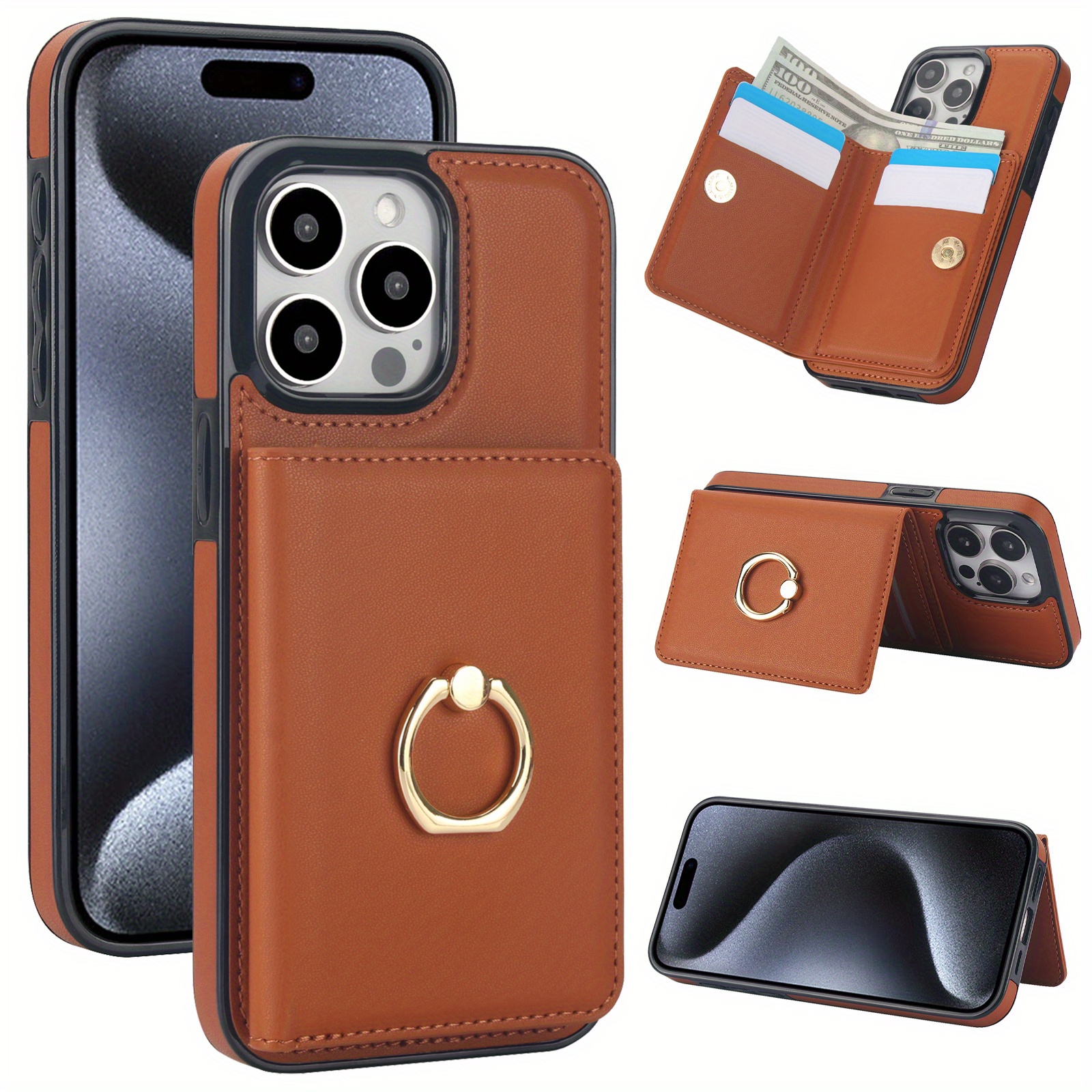 360° Rotation Ring Kickstand Wallet Case with Magnetic Clasp, Durable Shockproof Cover for iPhone 15 14 13 12 11 Pro Max SE 2022 with Card Holder - Image 11