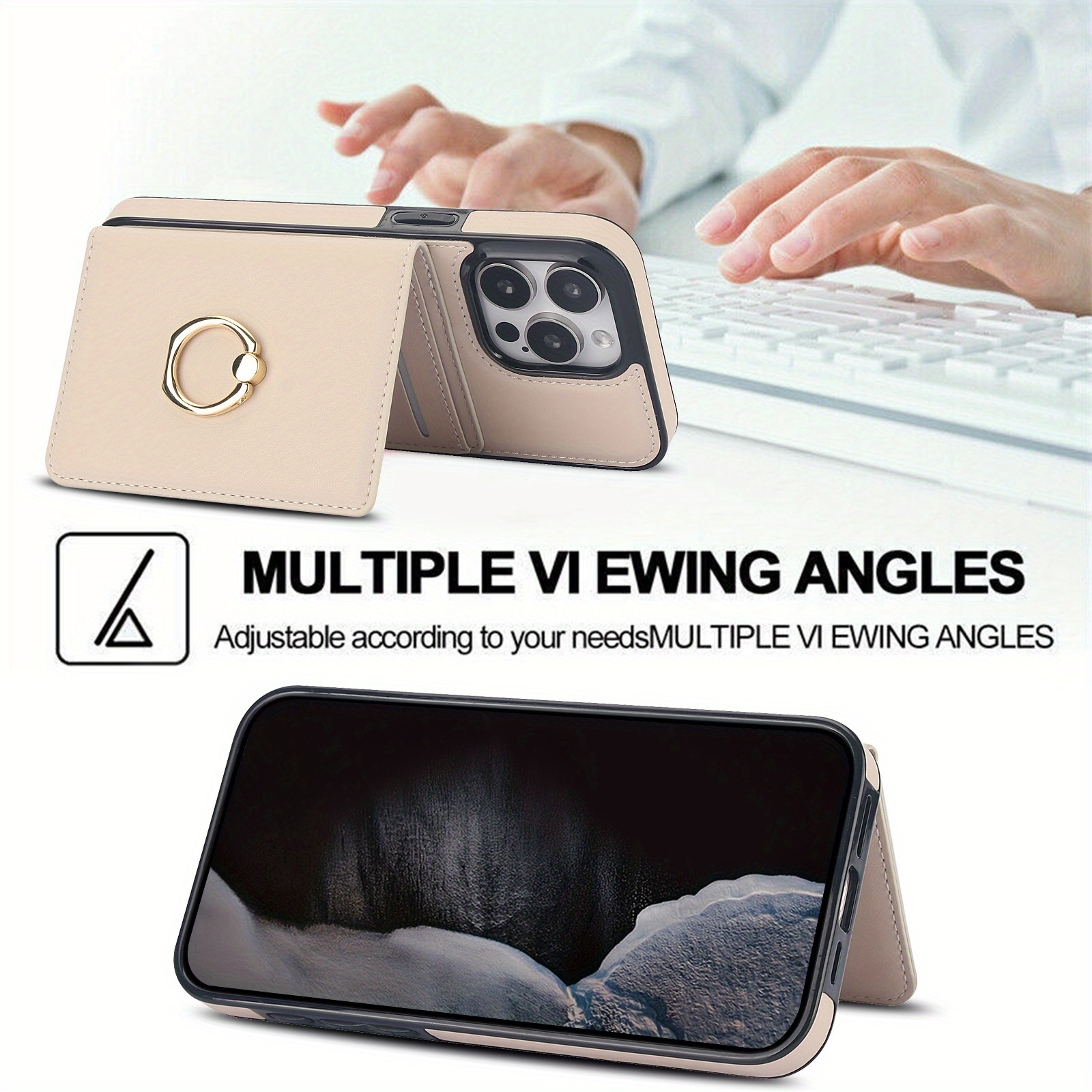 360° Rotation Ring Kickstand Wallet Case with Magnetic Clasp, Durable Shockproof Cover for iPhone 15 14 13 12 11 Pro Max SE 2022 with Card Holder