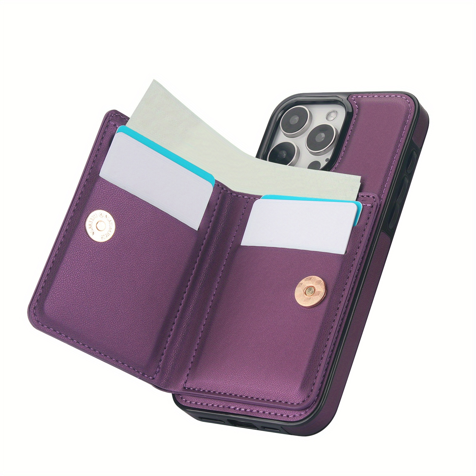 360° Rotation Ring Kickstand Wallet Case with Magnetic Clasp, Durable Shockproof Cover for iPhone 15 14 13 12 11 Pro Max SE 2022 with Card Holder