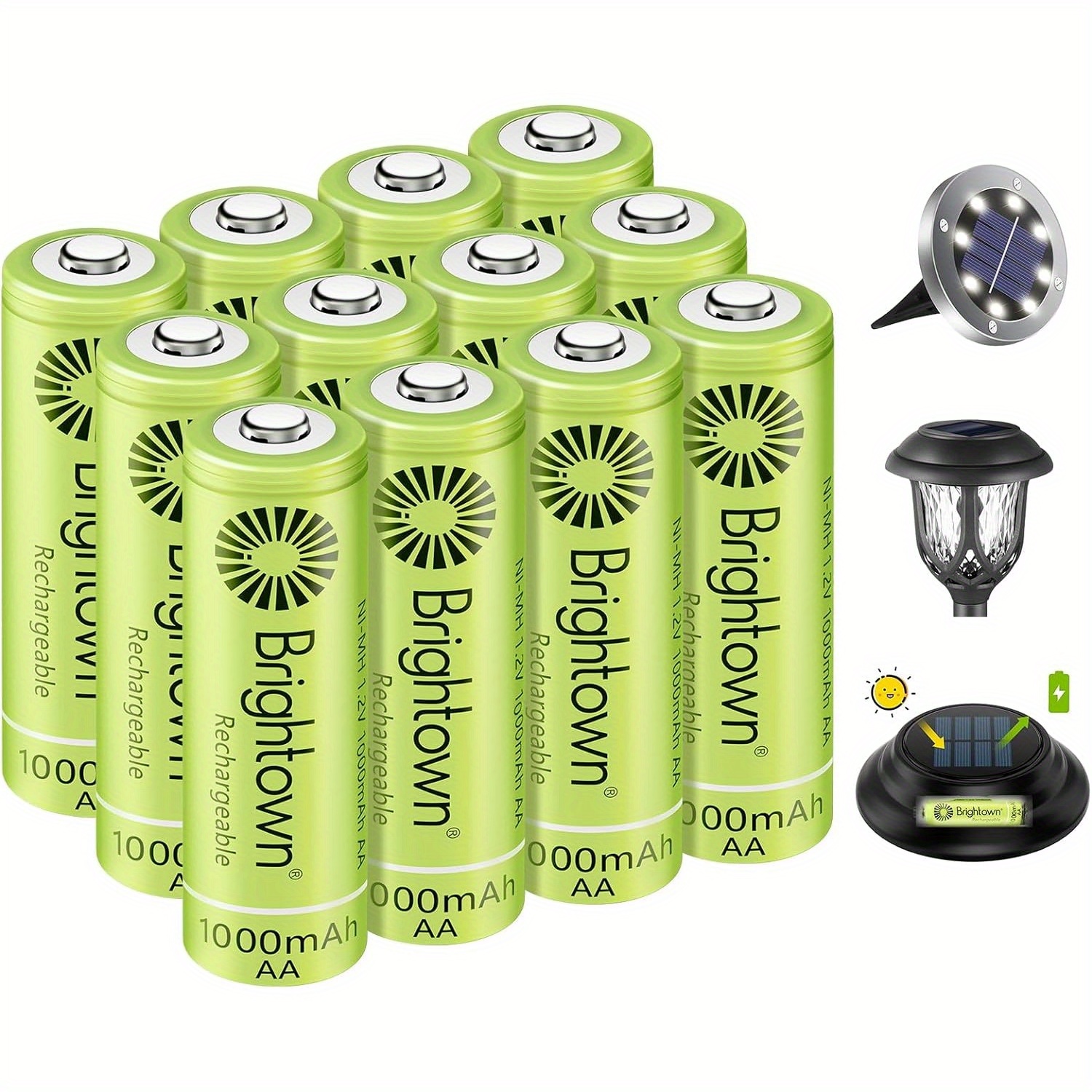 

Brightown 12-pack Rechargeable Aa Batteries - 1000mah 1.2v Nimh High Capacity Batteries - Ideal For Solar Lights & , Recharge Up To Times, Pre-