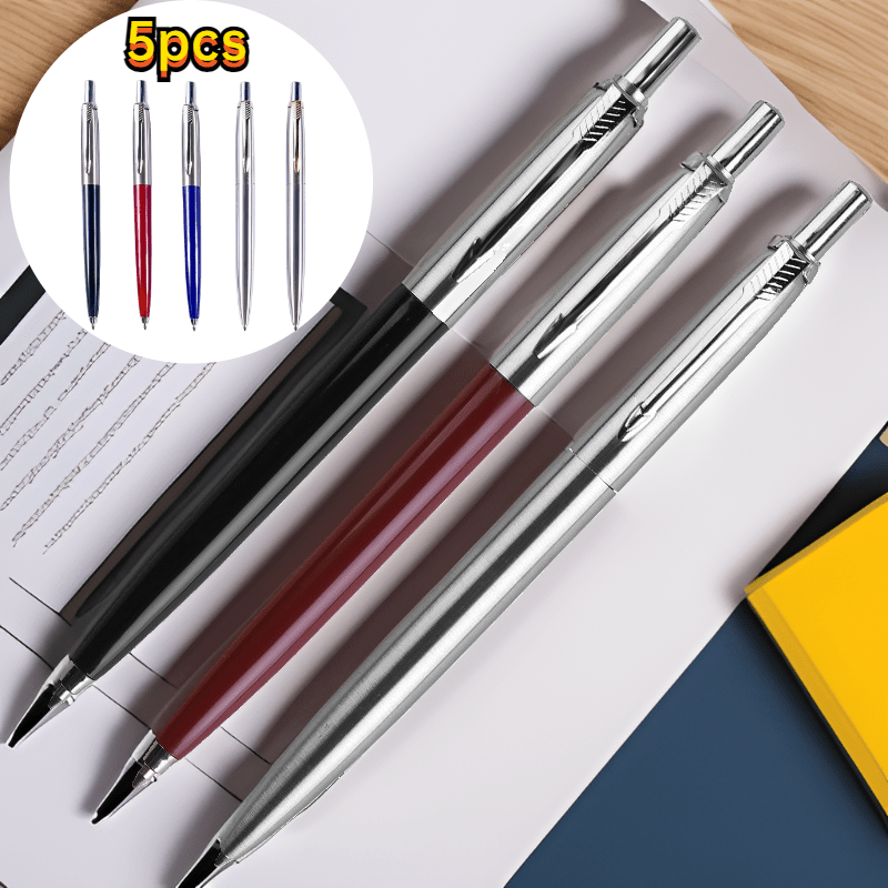 

5-pack Metal Ballpoint Pens - Twist Closure, Oval Body, Medium Point - Premium Writing Instruments Suitable For Office Professionals, Gifting - Age 14+