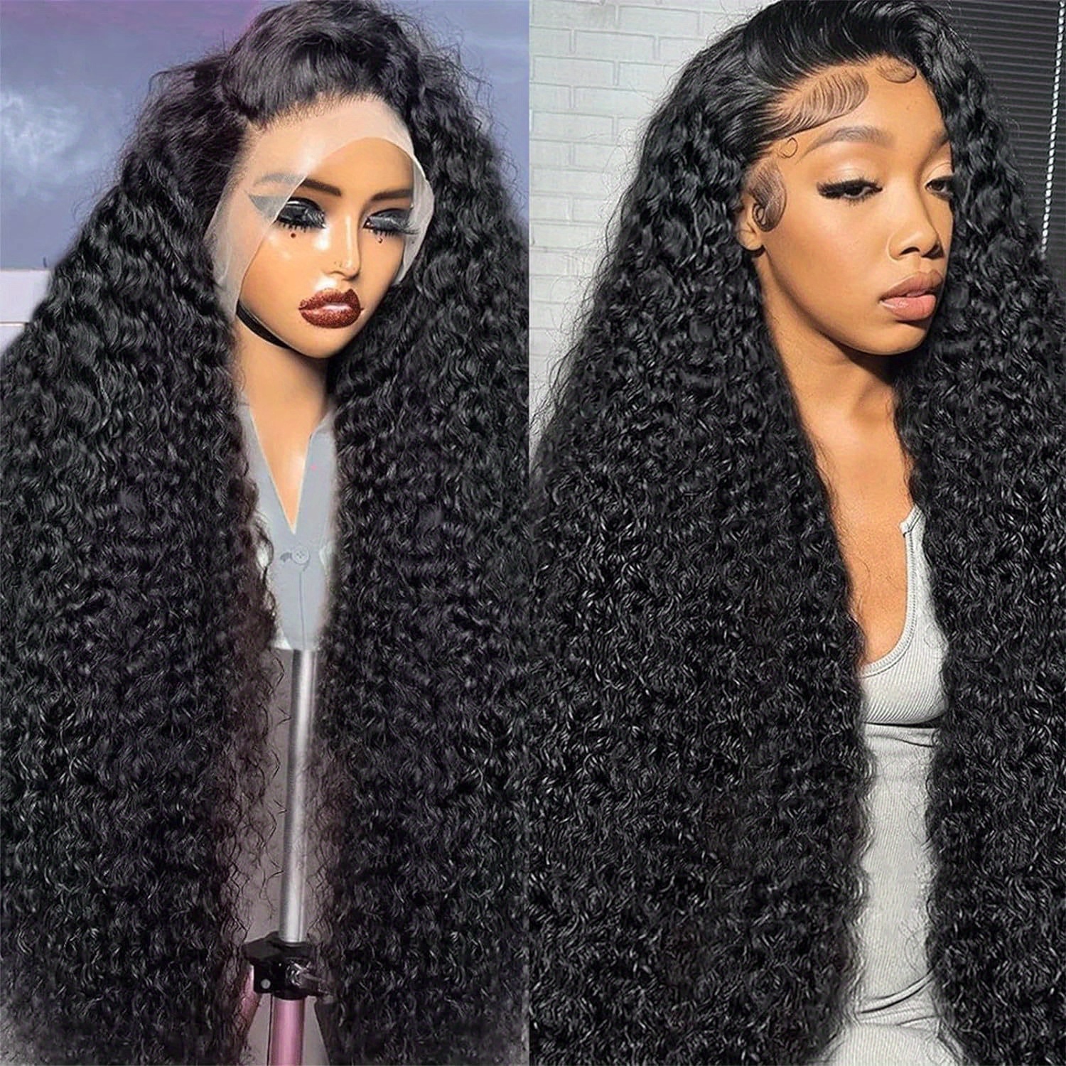 

200% Density Curly Wave Lace Front Glueless Human Hair Wig For Women - 13x6 Hd Deep Curly Frontal Wig - Wet And