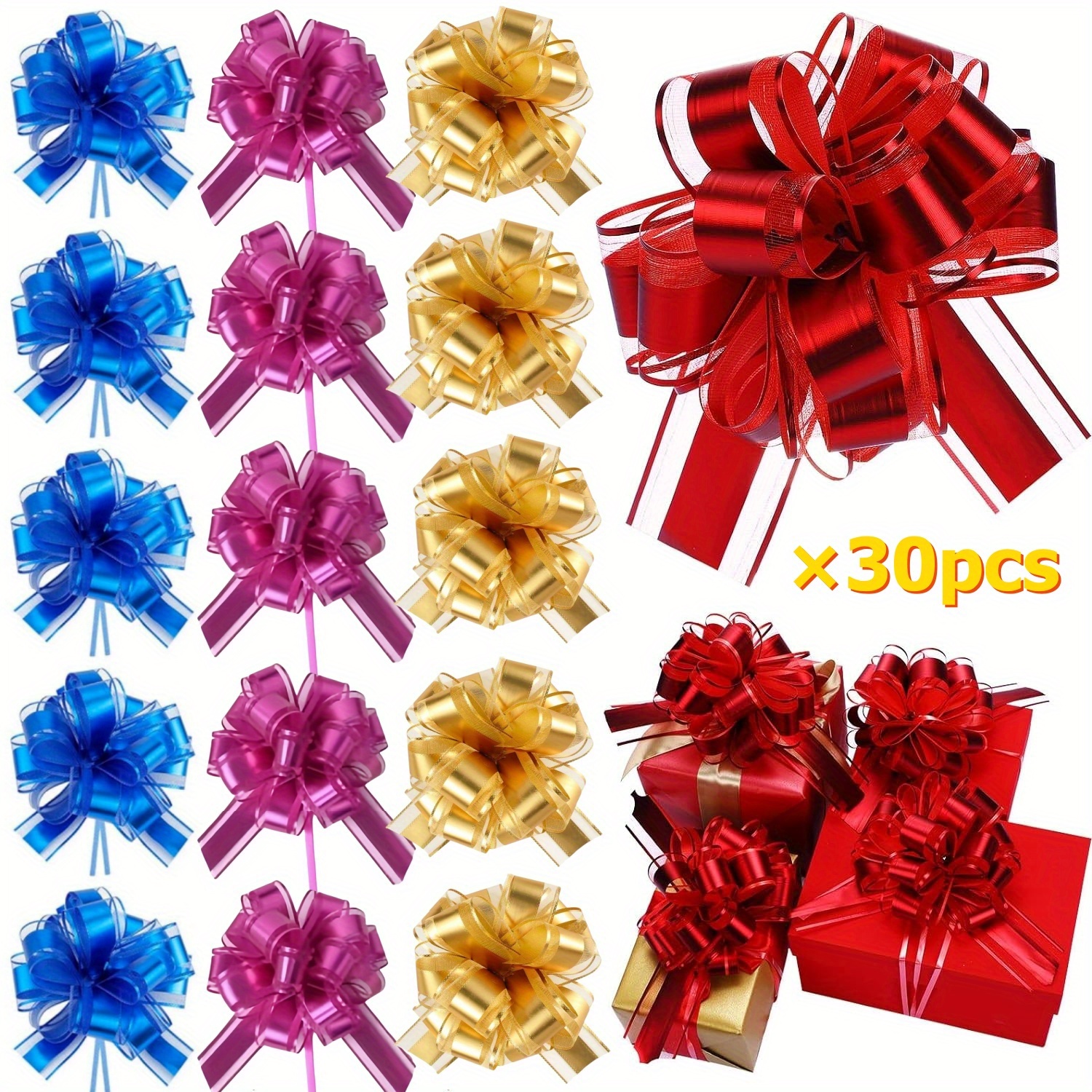 

30pcs 7 Inch Ribbon Bow Christmas Gift Wrapping Pull Bow For Gifts Wrapping Party Birthday Holiday Gift Boxes Bow Basket Packaging Bows For Valentine's Day Presents Flower Decorations