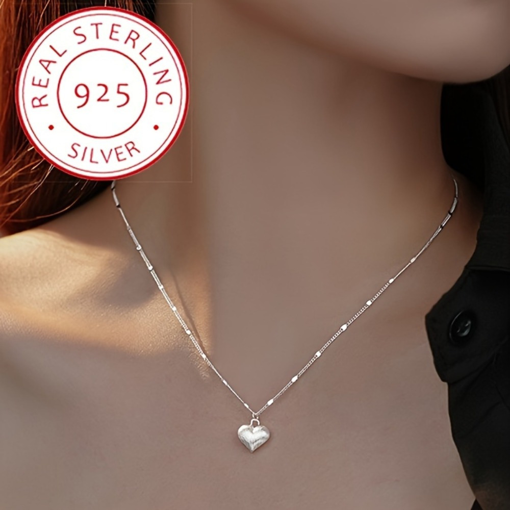 

Minimalist 925 Sterling Silver Wire-drawn Heart Pendant Necklace With Unique Design, High-end And Versatile, Perfect For Daily Wear, Collarbone Chain Accessory, Gift For Womengift Box