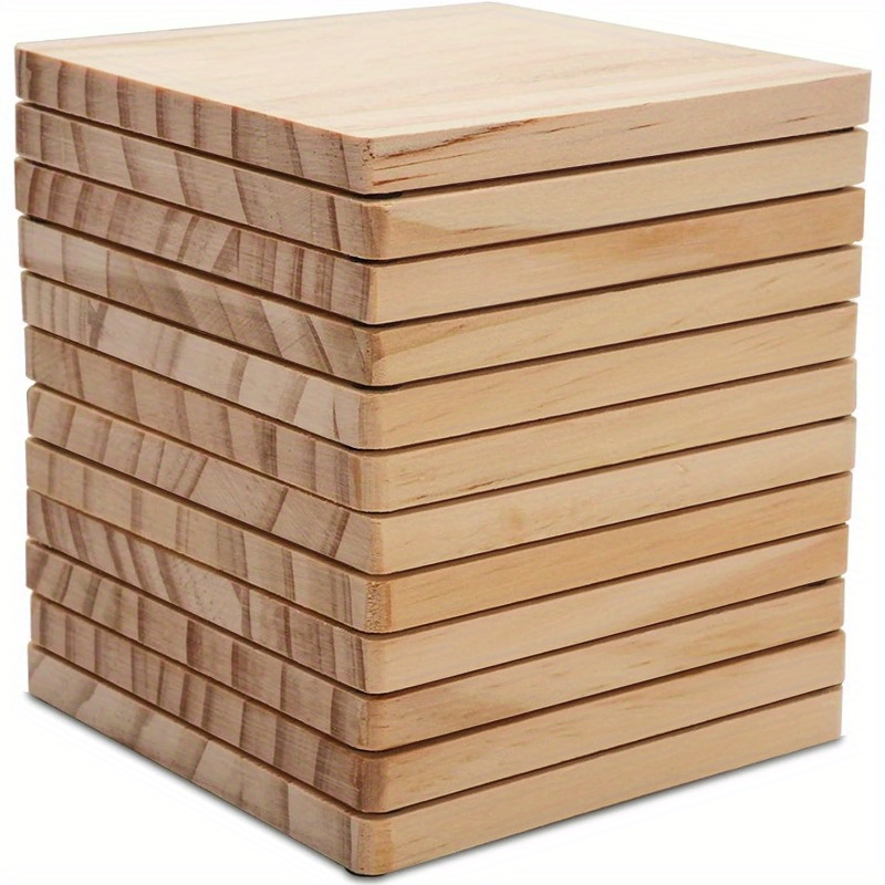 

15-pack Square Wooden Coaster Blanks 4-inch - Unfinished Wood Crafts For Diy Painting, Engraving, Burning & Scroll Saw Projects