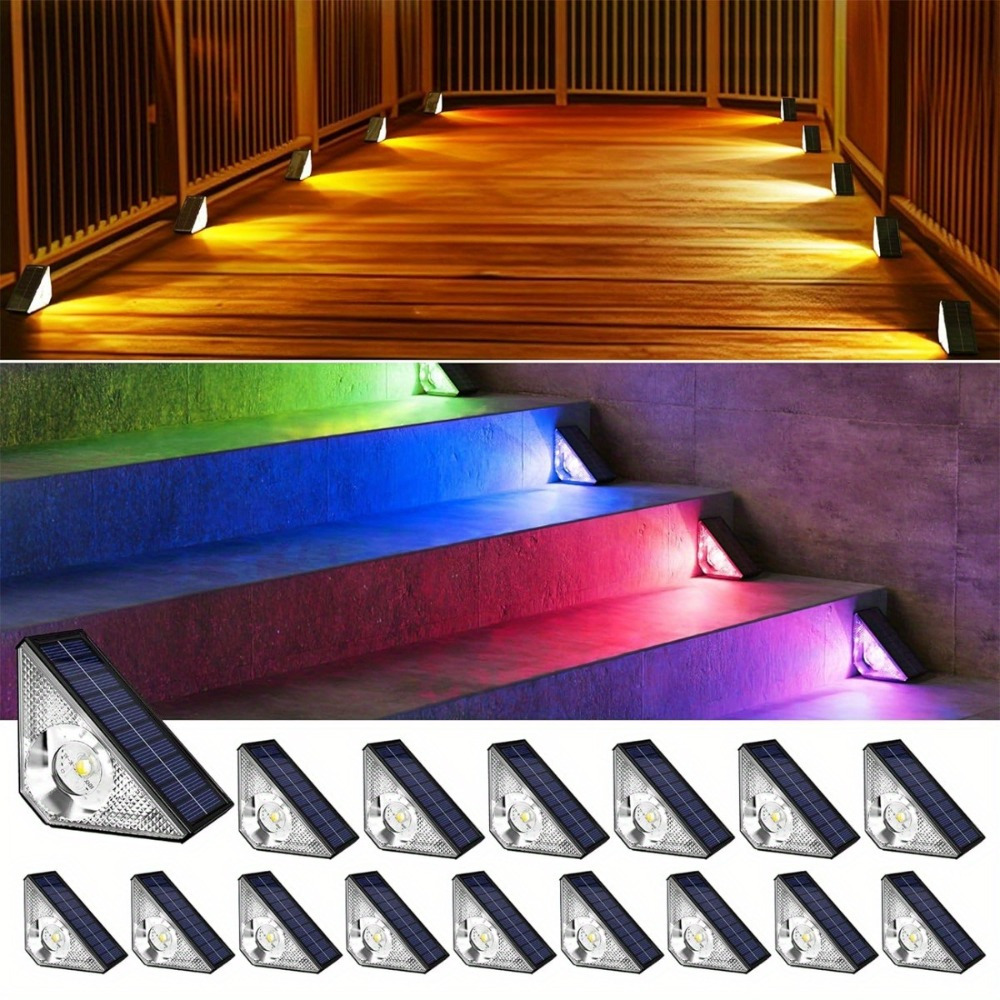 

Jackyled 16 Pack Solar Step Lights Outdoor Led Deck Lights, Auto On Off Solar Stair Lights Outdoor, Warm & Rgb Color Changing Triangle Decor Lights For Steps In Patio Garden Yard Porch