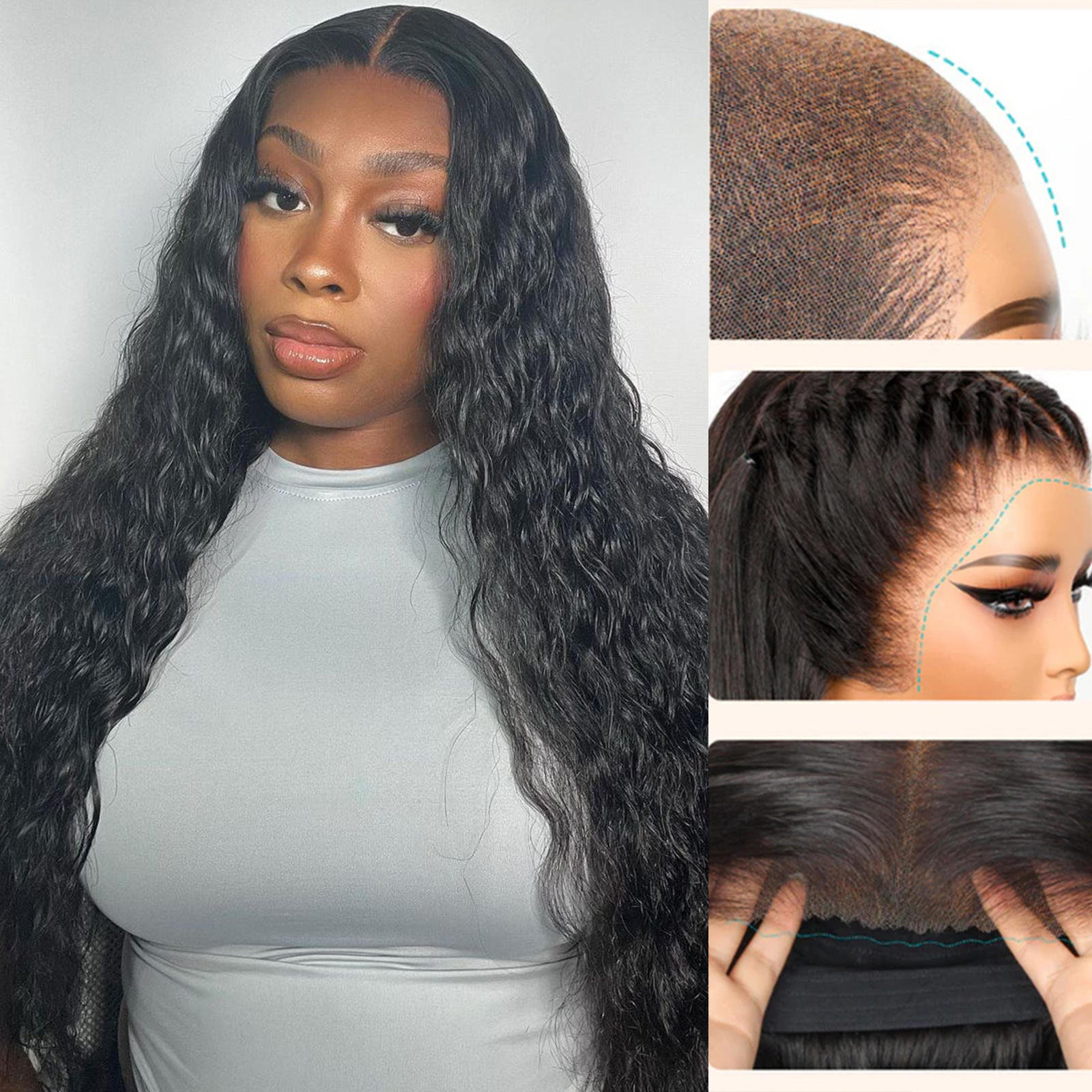 

13x6 Ready To Wear Glueless Wigs Human Hair Pre Plucked Pre Cut 250 Density 13x6 Pre-everything Water Wave Lace Front Wig With Pre Bleached Knots