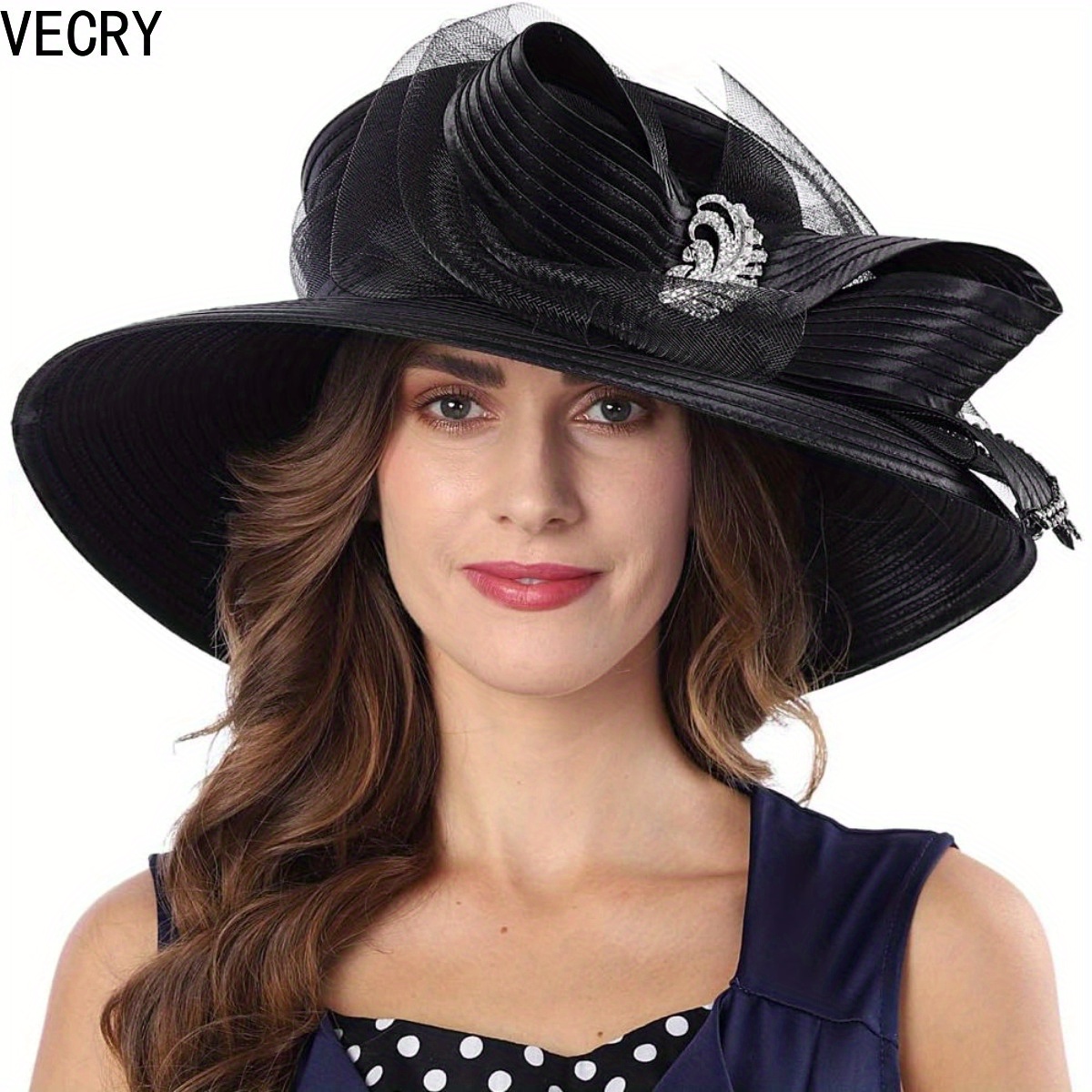 

Vecry Women Kentucky Derby Church Tea Party Hats With Rhinestone Vintage Head Decoration For Banquet Wear