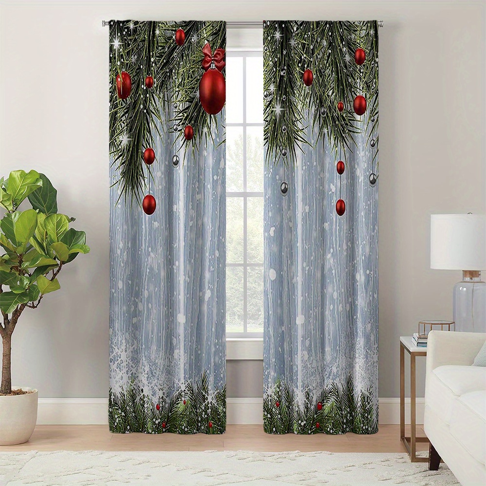

2pcs Christmas Blackout Curtain Set - Festive Tree & Gift Design, Polyester, Machine Washable With Tieback For Living Room Decor Living Room Decor And Accessories Curtains