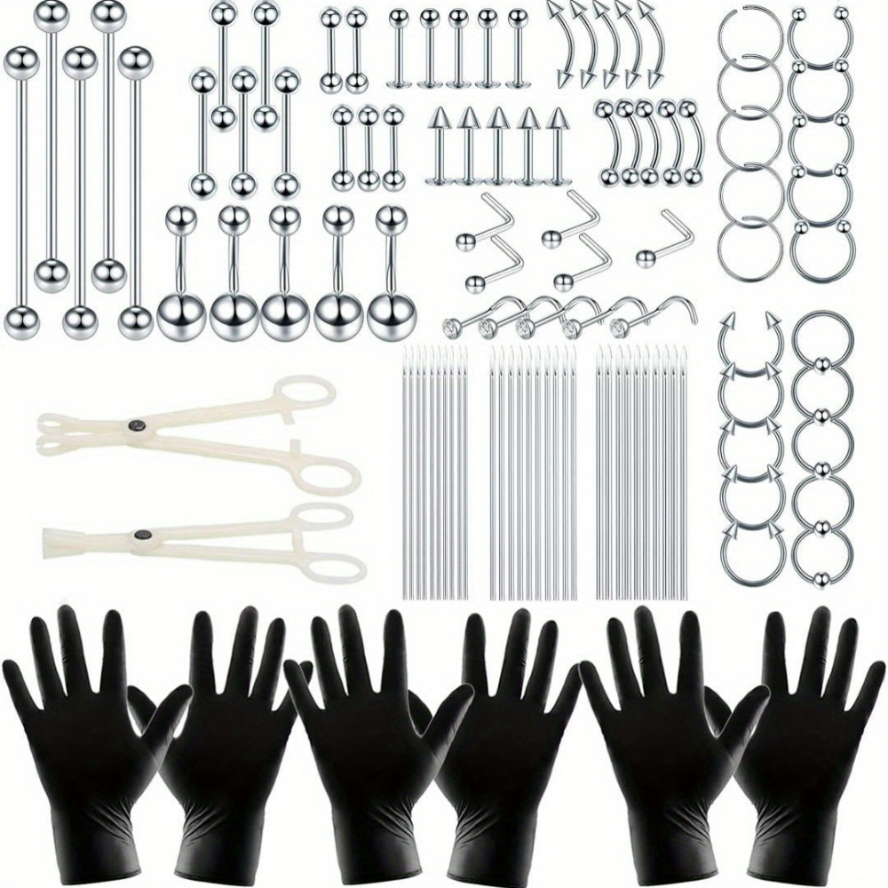 

120pcs Body Piercing Kit 14g 16g 20g Bcr Cbr Labret Lip Rings Cartilage Daith Earrings Nose Septum Nose Studs Belly Button Rings Piercing Jewelry Needles Gloves Clamps Tools