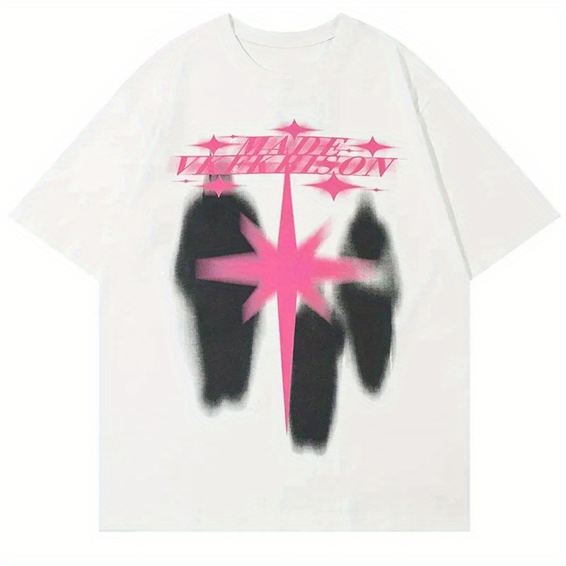 

Woman T-shirt Streetwear Star Shadow Graphic T-shirt Hip Hop Oversized Harajuku Tshirt Cotton Unisex Tops Tee Black White Y2k