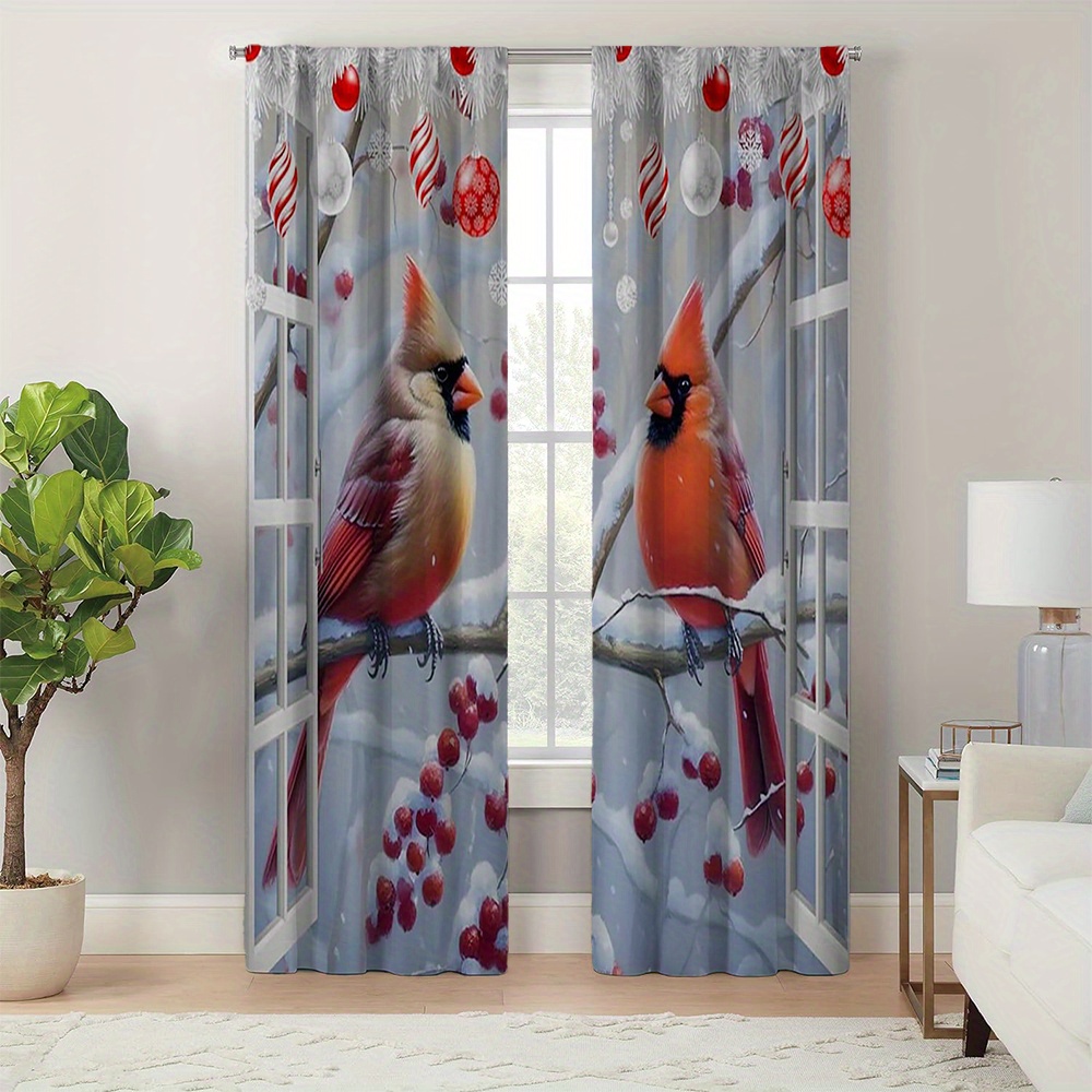 

2pcs Christmas Blackout Curtain Set With Design - Polyester, Machine Washable For Living Decor