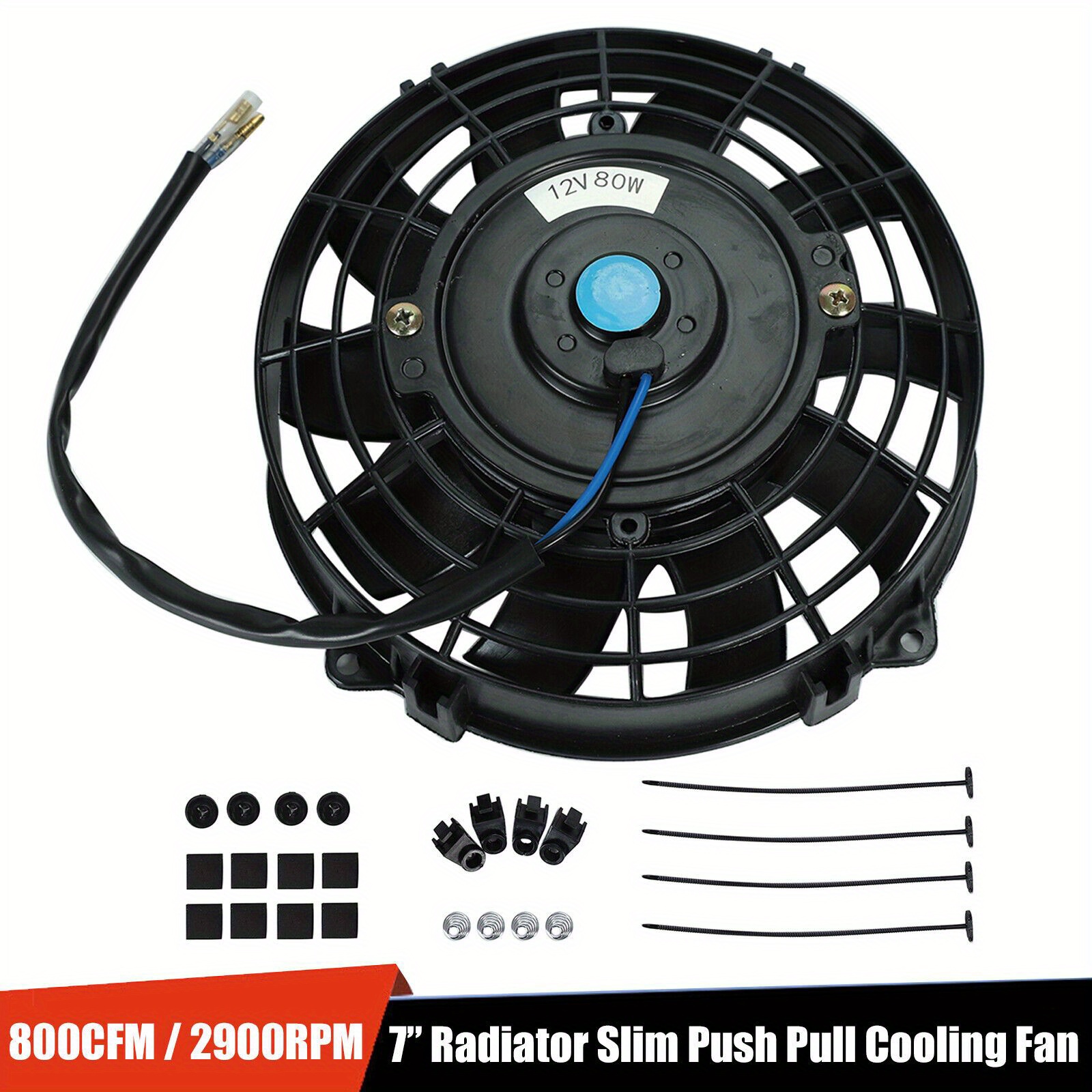 TEMU 7" Inch Universal 800 Cfm Electric Radiator Cooling Fan Slim Fan 12v 80w Mount Kit