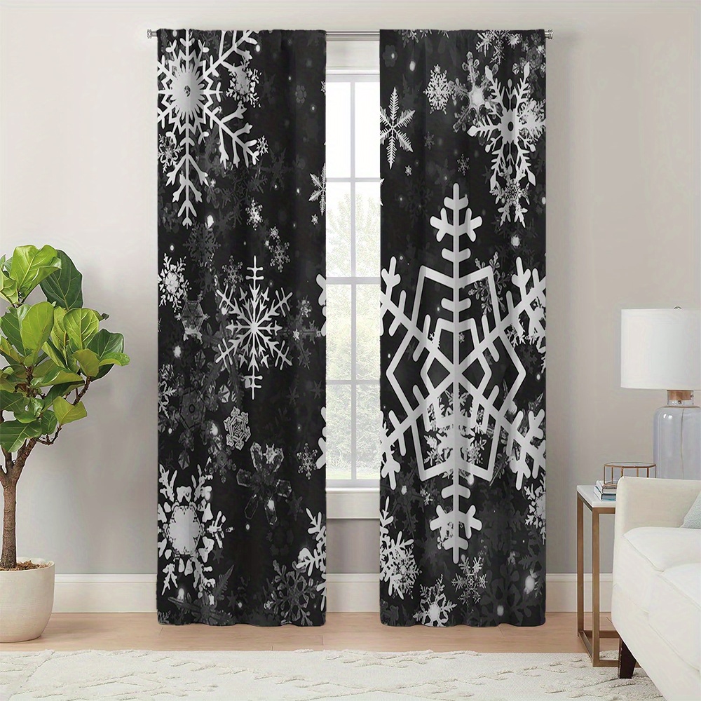 

2pcs Christmas Blackout Curtain Set With Design - Polyester, Machine Washable, Includes Tieback For Easy Hanging - Living Decor, Curtains For Living Room