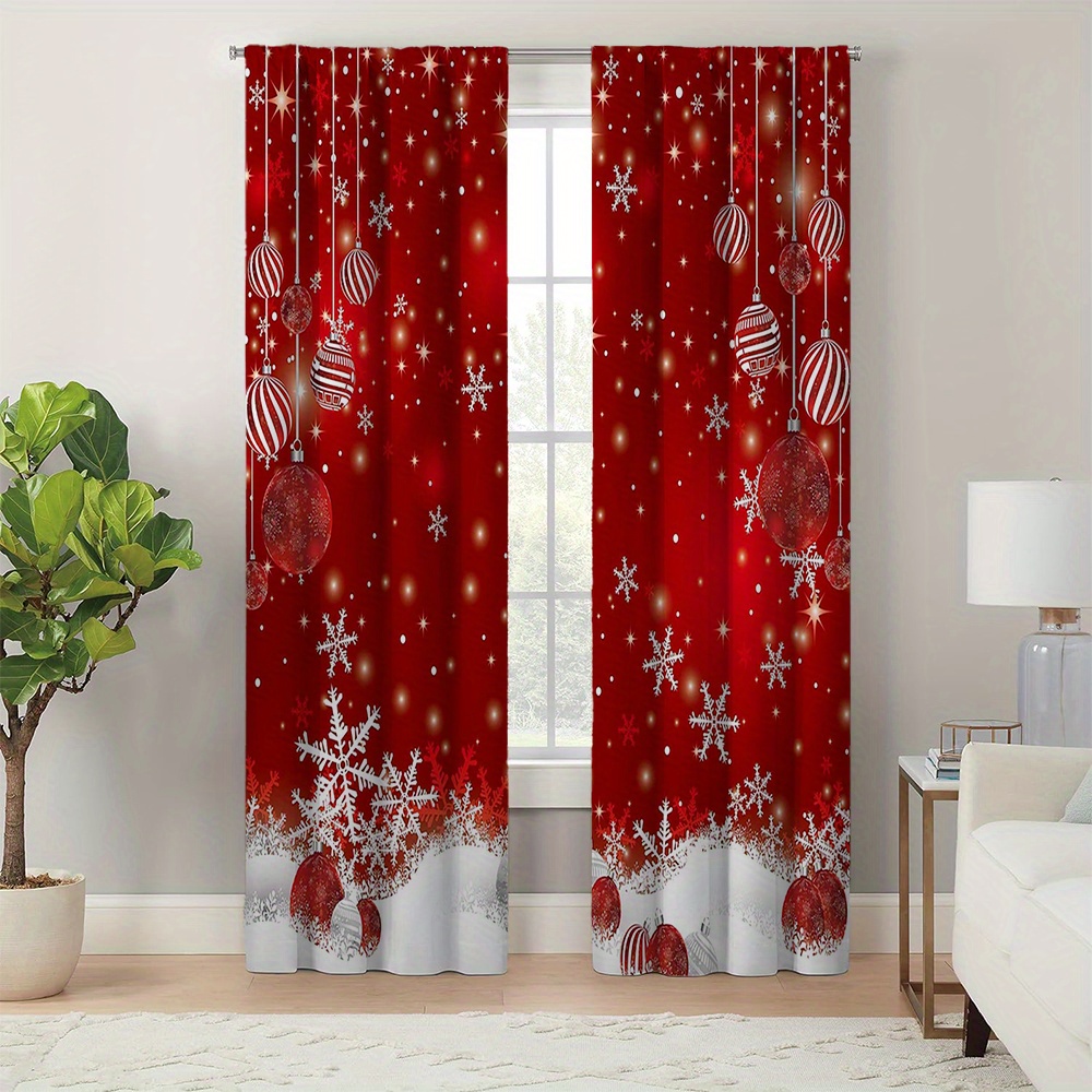 

2-piece Christmas Blackout Curtain Set - Silk Pattern, Polyester Fiber, Machine Washable With Tieback For Living Room Decor