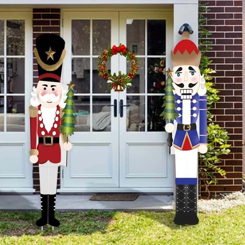 

2 Piece Large Nutcracker Yard Signs With Metal Posts For Christmas, Winter, Garden, Holidays, Parties, Yard Decorations, Lawn Signs