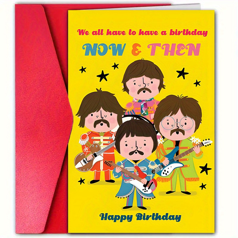 

Funny Cartoon Music Band Birthday Greeting Card - 1pc, Premium Paper Happy Birthday Card For Anyone, Unisex Design For Men, Women, Parents & Friends, Best Wishes Celebration Card With Envelope