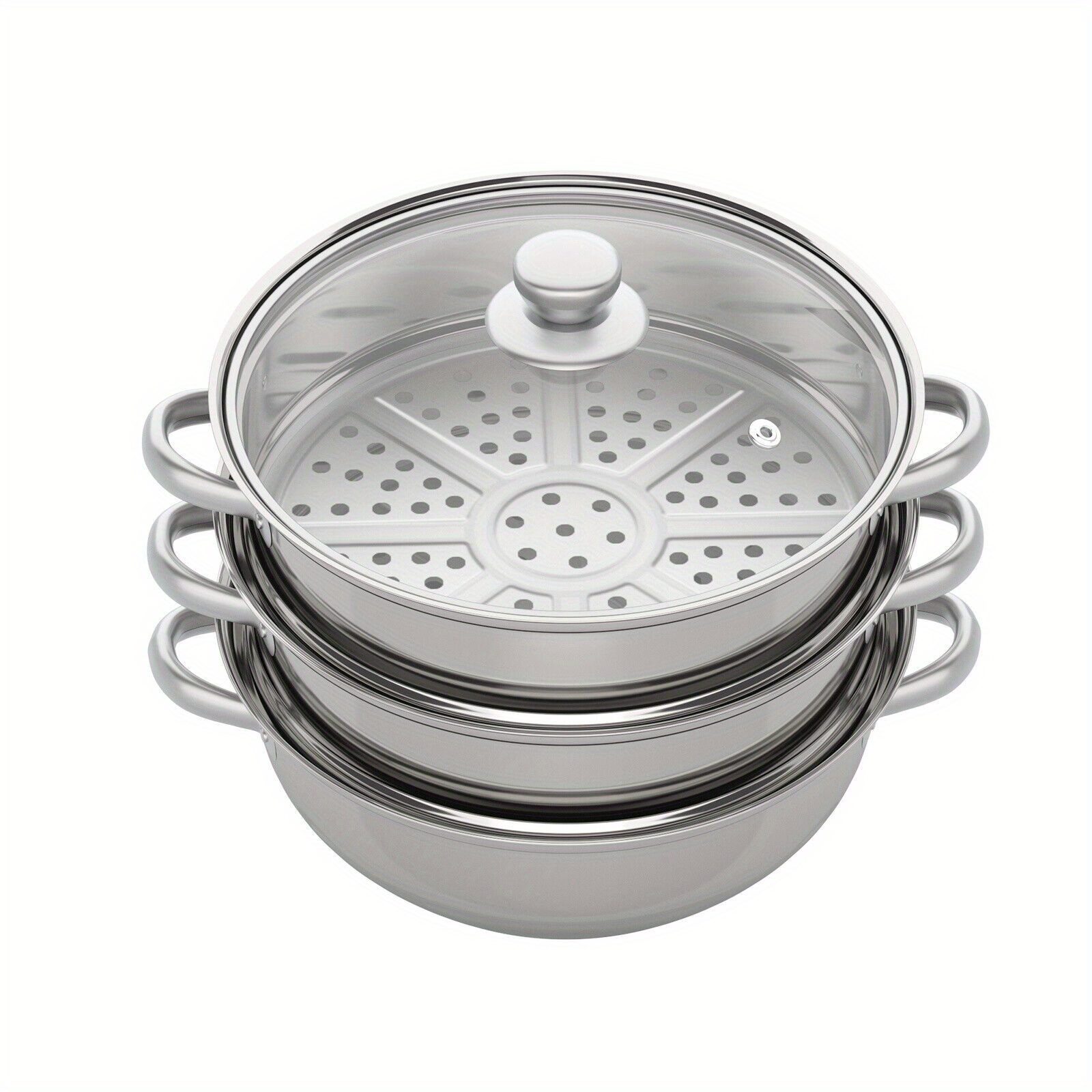 TEMU 3 Tier Steamer Meat Vegetable Cooking Meat Vegetable Cooking W/glass Lid Kitchen Cookware Stainless Steel Kitchen Tool