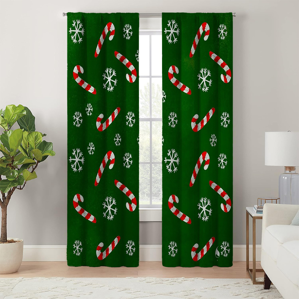 

2pcs Christmas Blackout Curtain Set, Polyester Fiber, Candy Pattern Printing, Blackout Use, Room Decoration, Home Decoration