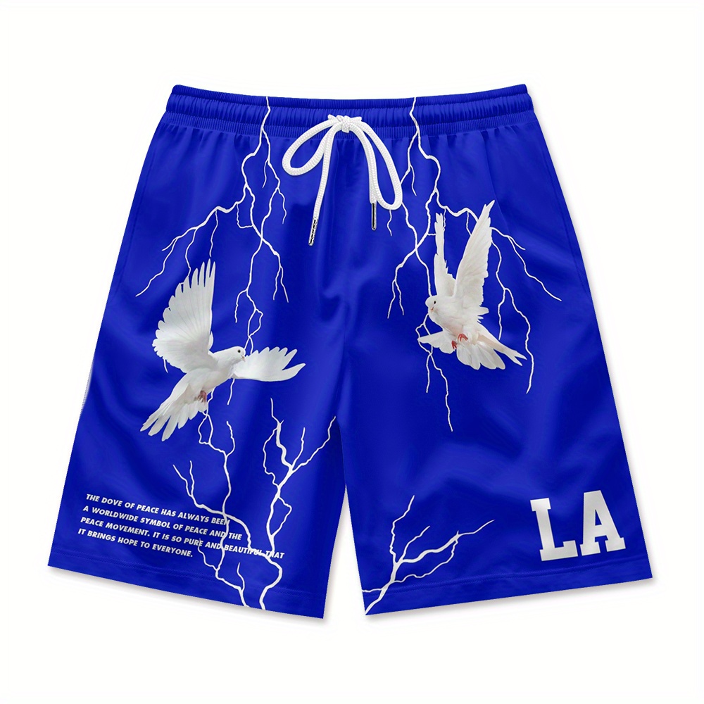 

Men's Shorts With Letters, Lightning Pattern, 3d Printed Shorts, Comfortable And Trendy, Sporty And Casual Beach Pants, With Waistband And Drawstring, Quick Drying And Breathable, Fast Summer