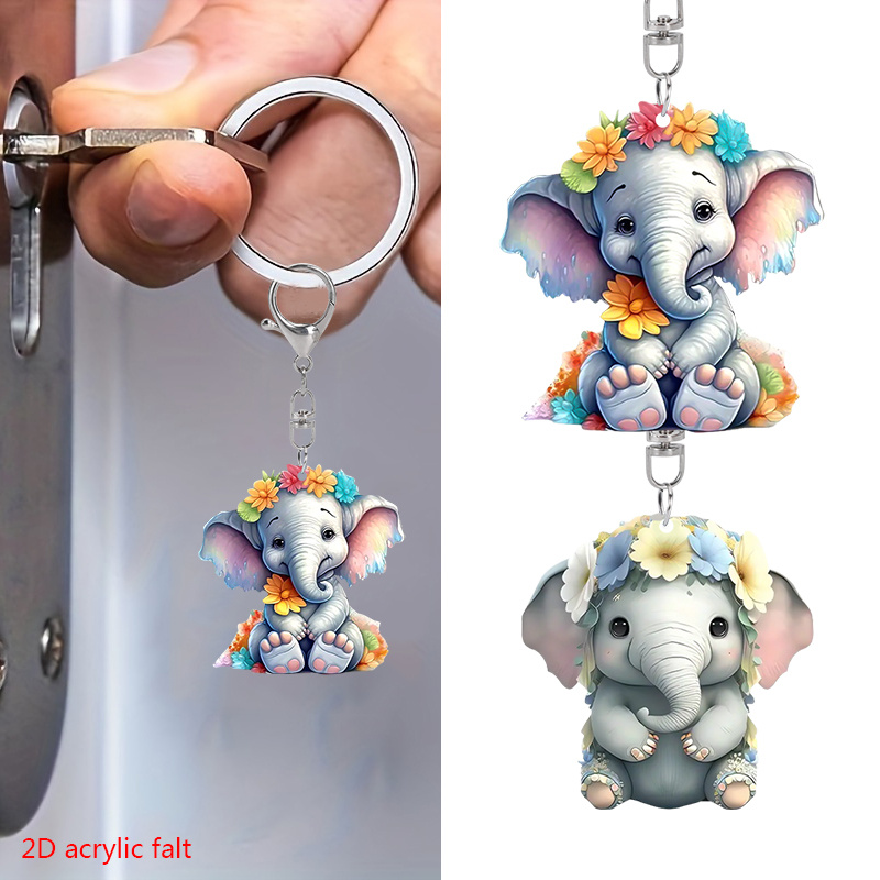 

Acrylic Elephant Keychain Set - 2d Floral Cute Elephant Charms - Durable Acrylic Keyring Pack For Backpack, Handbag, Party Favors - Ideal Friendship & Festival Gifts