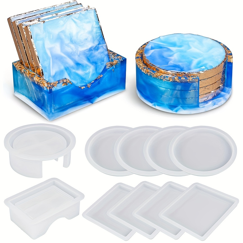 

10pcs Versatile Resin Coaster Molds - Round & Square Shapes, Silicone Material, Easy Diy Art Craft, Coaster Cup Mats, Storage Box Mold Included, Perfect For Epoxy Resin Casting