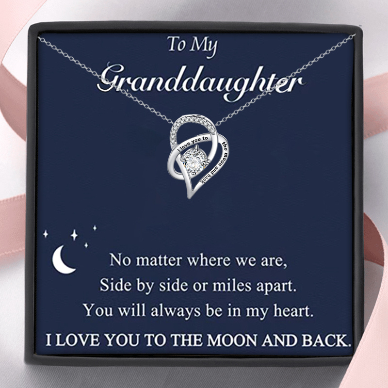 

To My Granddaughter Heart Necklace, I Love You To The Moon And Back, Granddaughter Necklace, With Card & Box Gift