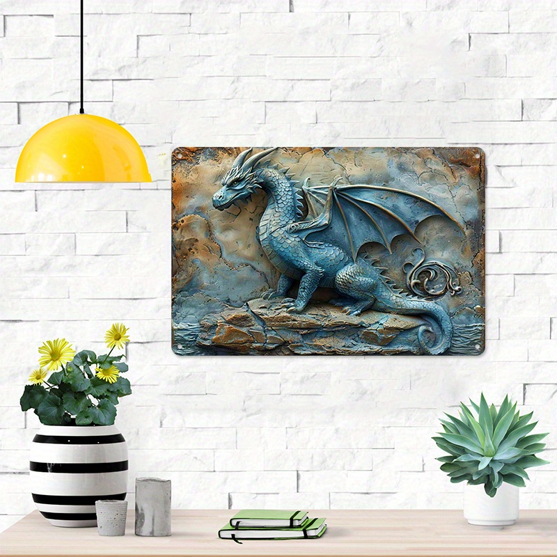 

Dragon-themed 3d Embossed Metal Wall Art Decor - 1 Piece Vintage Aluminum Dragon Sign For Home, Bar, Club & Living Room Decoration