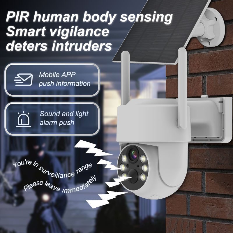 2K 3MP Солнечная беспроводная уличная камера видеонаблюдения - ИИ обнаружение движения, прожектор, цветное ночное видение, двусторонний звук, облачное/SD-хранилище, водонепроницаемость IP66, питание от литиевой батареи, настенное крепление, Wi-Fi для домашней безопасности детали 2