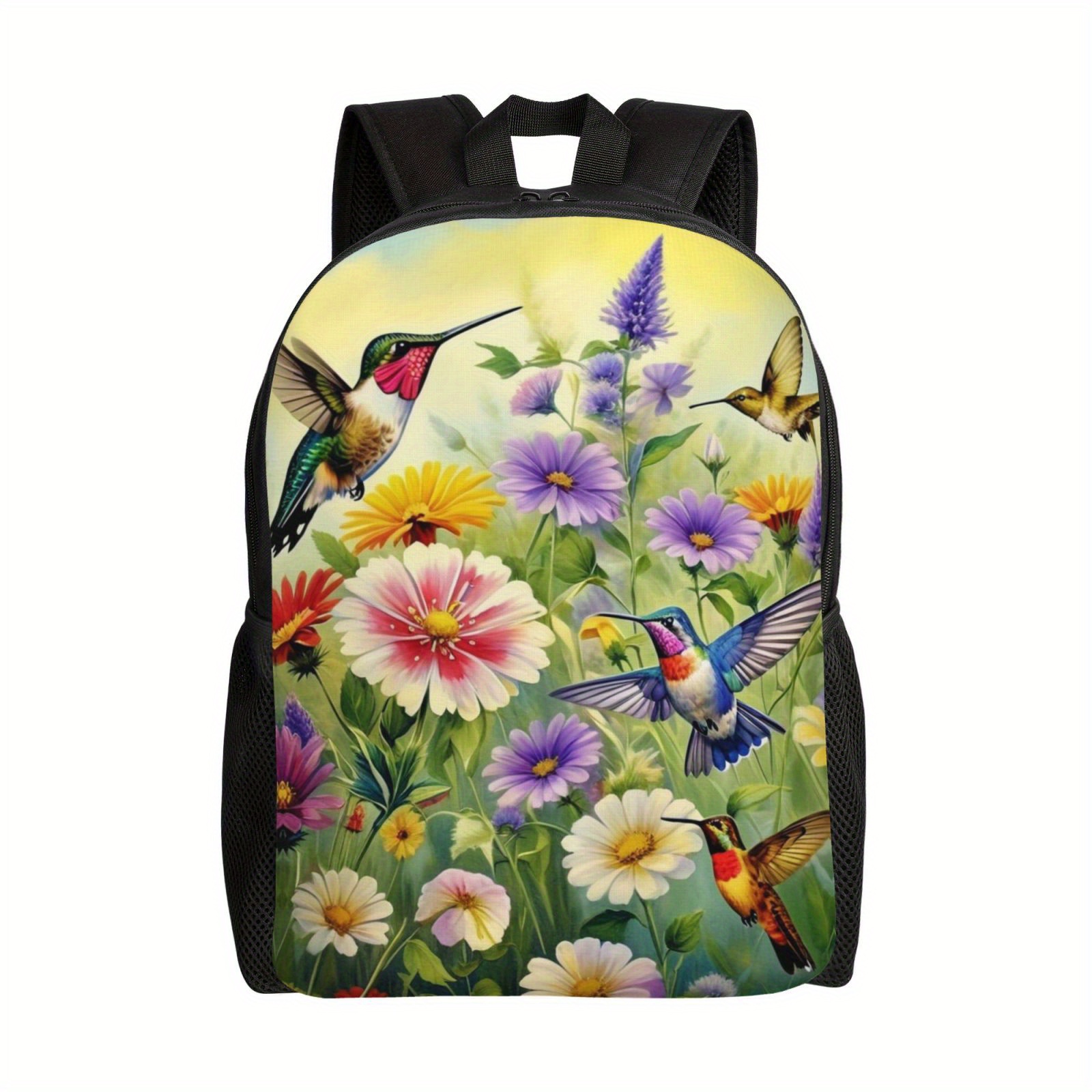 

1pc Hummingbird With Flowers Print Casual Backpack For Men Women, Simple Large Capacity Backpack, Computer Bag For Teacher Doctor Nurse